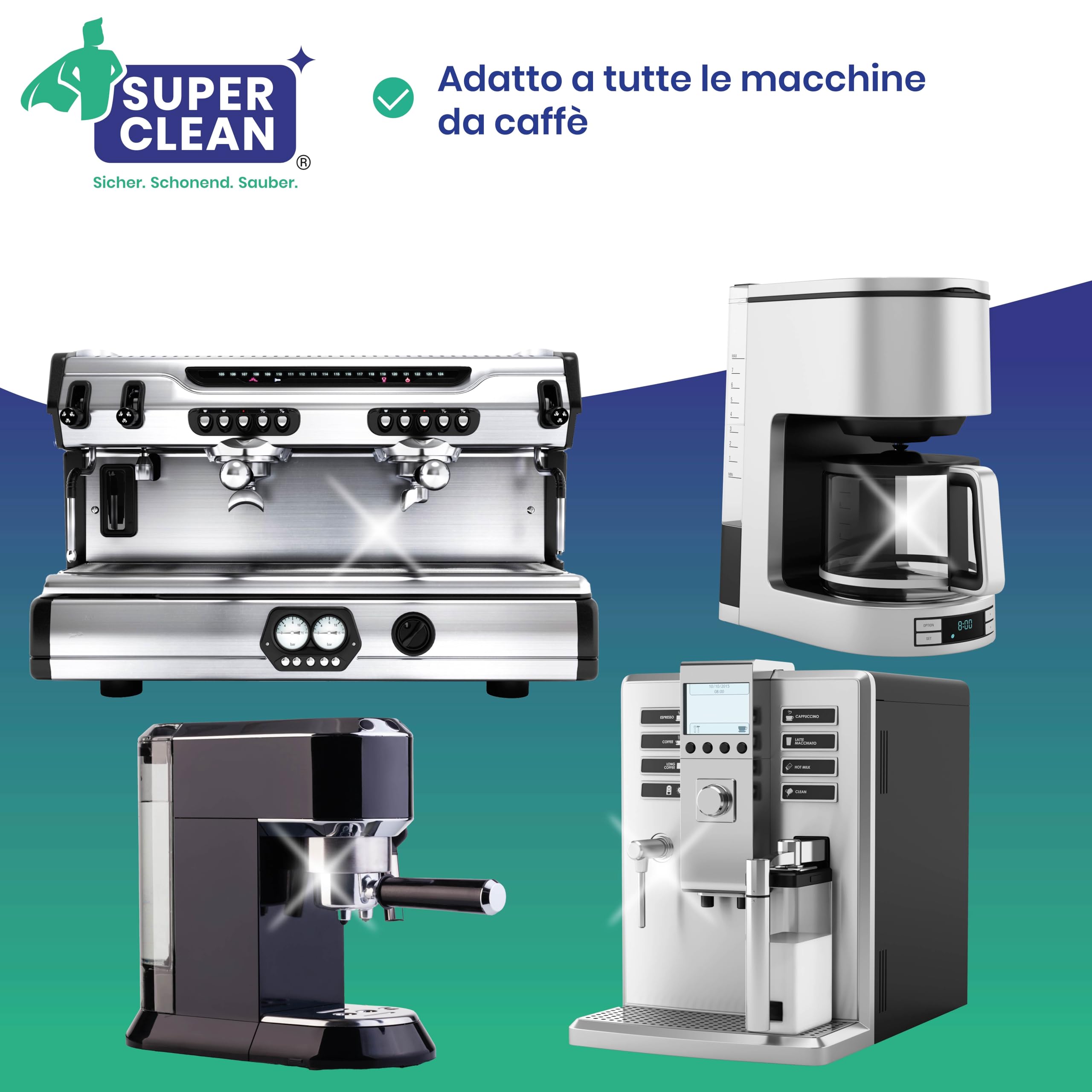 SUPER CLEAN 4 x 2L universale disincrostante – liquido – per tutte le macchine e marche – 80 x decalcificazione – efficace decalcificante liquido di macchine da caffè, bollitori e docce