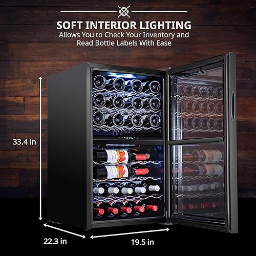 Miniatura 2 de Ivation Refrigerador de vino de doble zona de 43 botellas con cerradura  Bodega grande independiente para vino tinto, blanco, champán y vino
