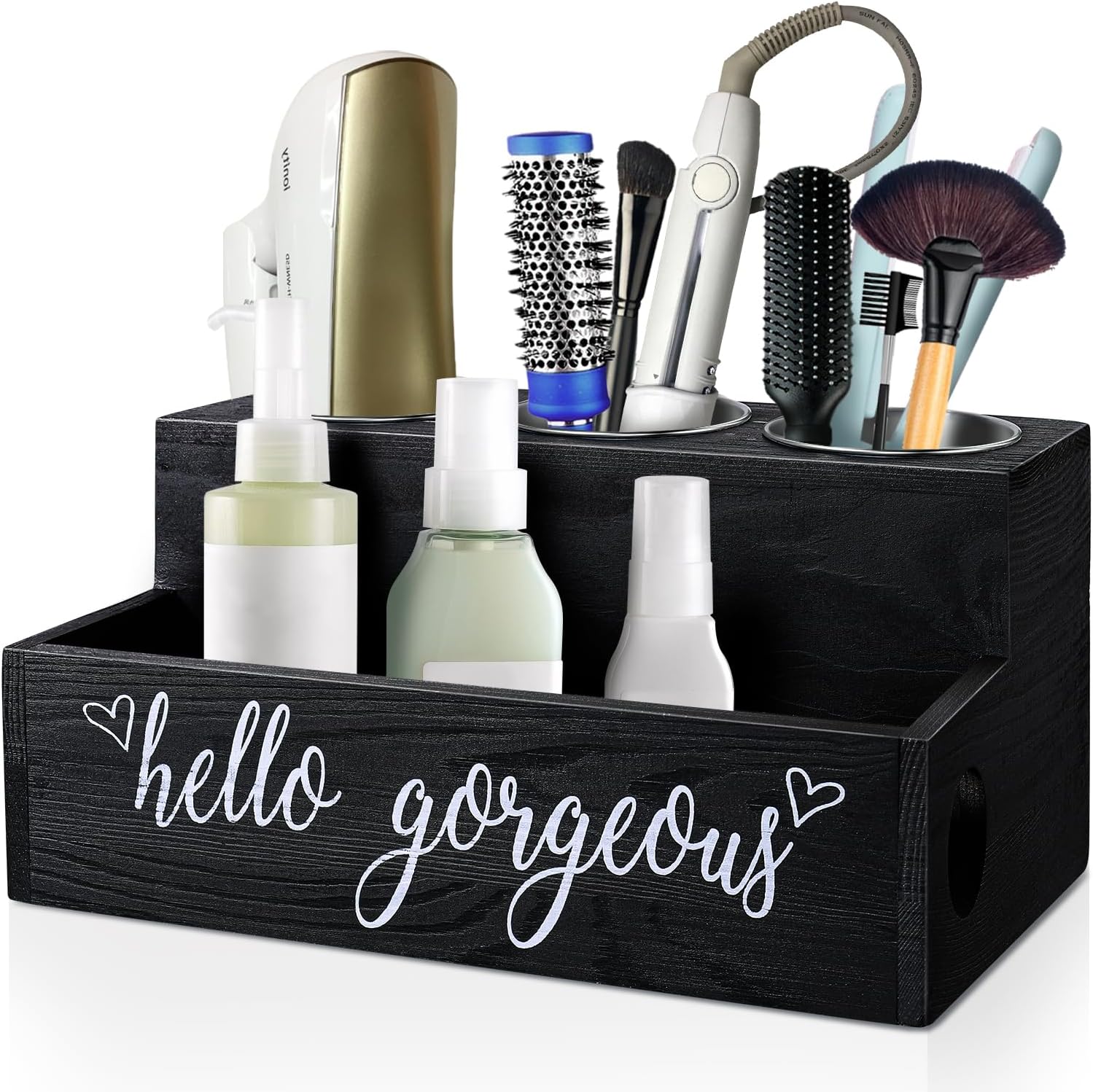 MINCORD Wood Hair Dryer Holder, Rustic Hair Tool Organizer