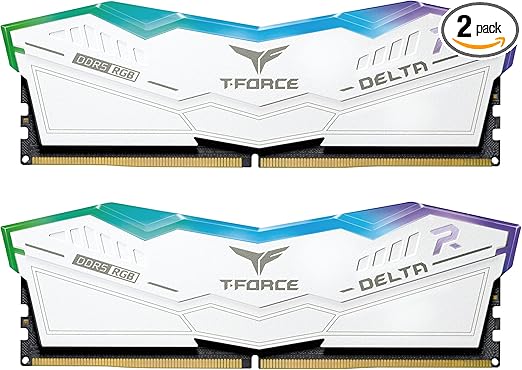 TEAMGROUP T-Force Delta RGB DDR5 Ram 32GB (2x16GB) 6000MHz PC5-48000 CL38 Intel XMP 3.0 & AMD Expo Compatible Desktop Memory Module Ram White FF4D532G6000HC38ADC01