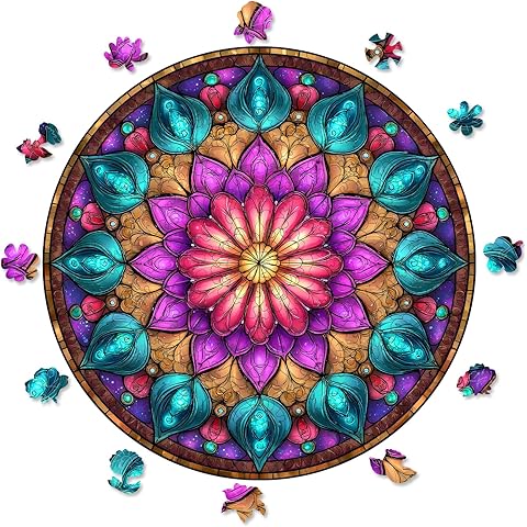 Mocfesk 500 Pieces Mandala Jigsaw Puzzles, Geometric Wooden Puzzles for Adults and Kids, Colorful Mandala Puzzles for Grandparents, Family Decor with Exquisite Wooden Box Packaging 16.5'' x 16.5''