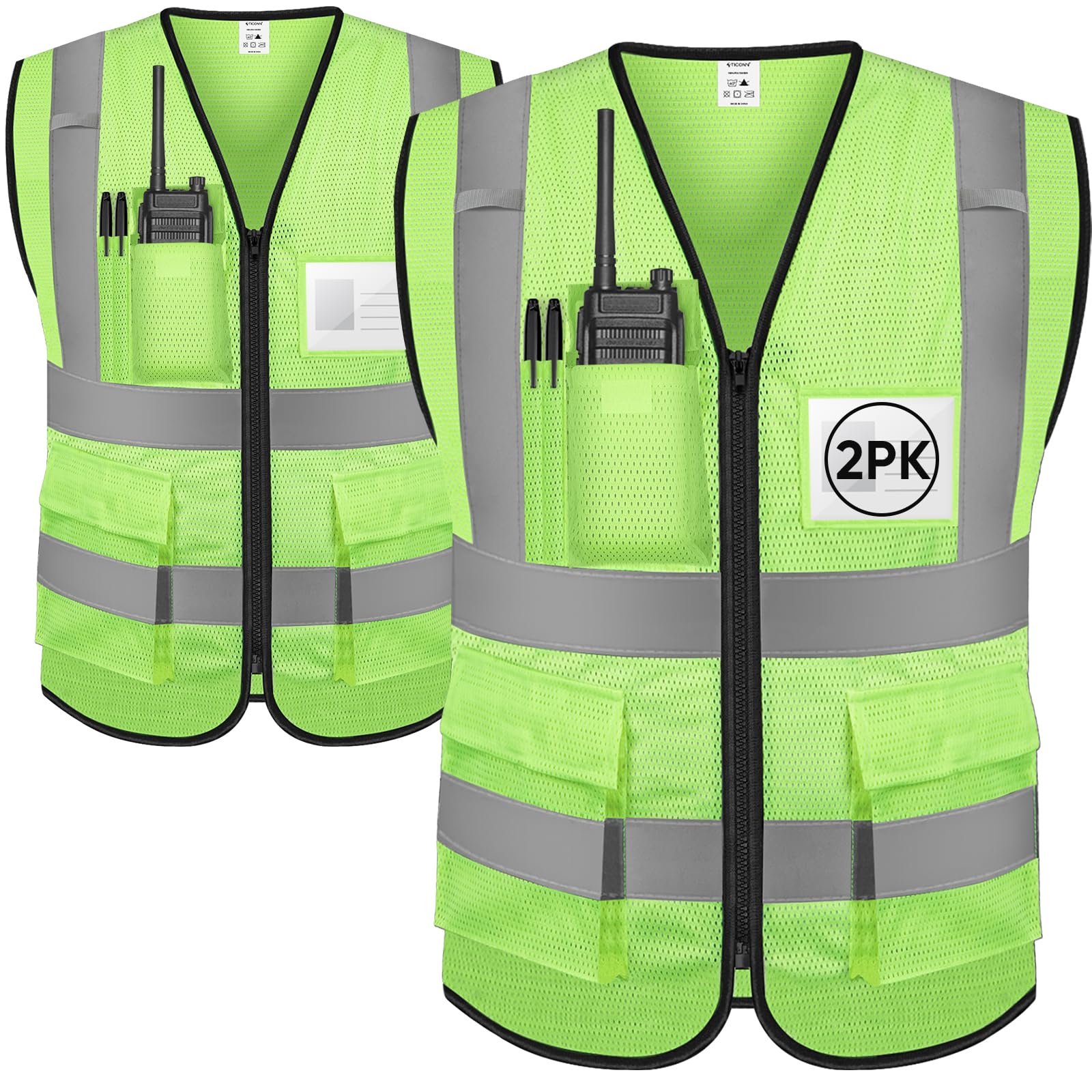 TICONN Gilet di sicurezza riflettente ad alta visibilità Classe II Gilet in rete per donne e uomini soddisfa gli standard ANSI