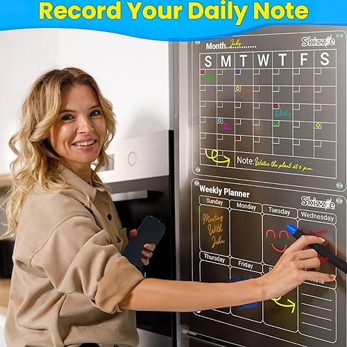 Miniatura 3 de Calendario acrílico para refrigerador, calendario transparente de 17 x 12 pulgadas, 2 pizarras de borrado en seco para pared y vidrio con ventosas,