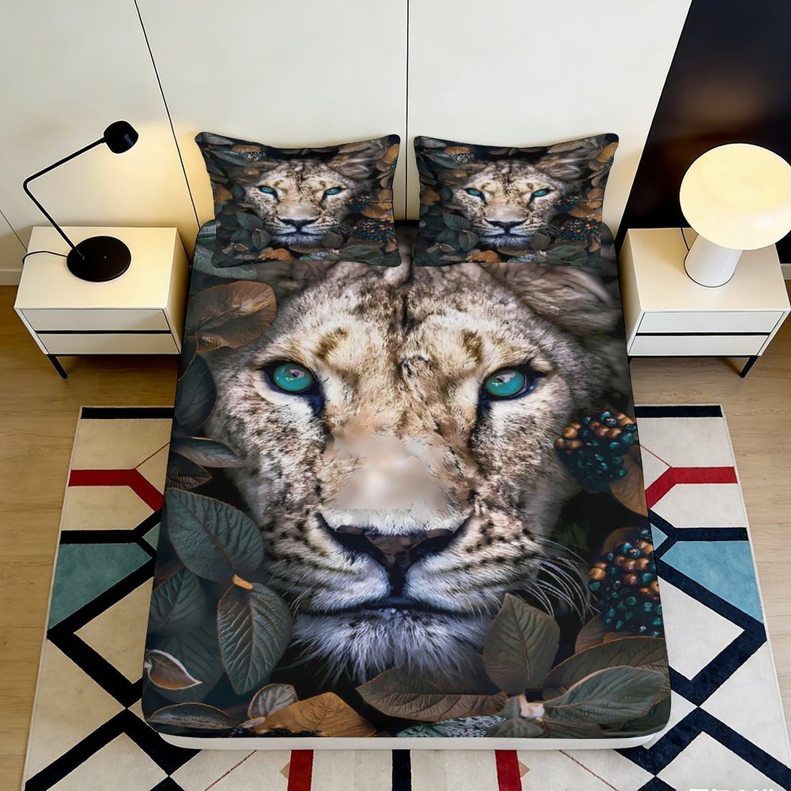 3D Printed Wild Leopard Fitted Sheet Microfiber Soft Breathable Jungle Animal Mattress Cover for Bedroom Dorm Decor 90x200x25cm