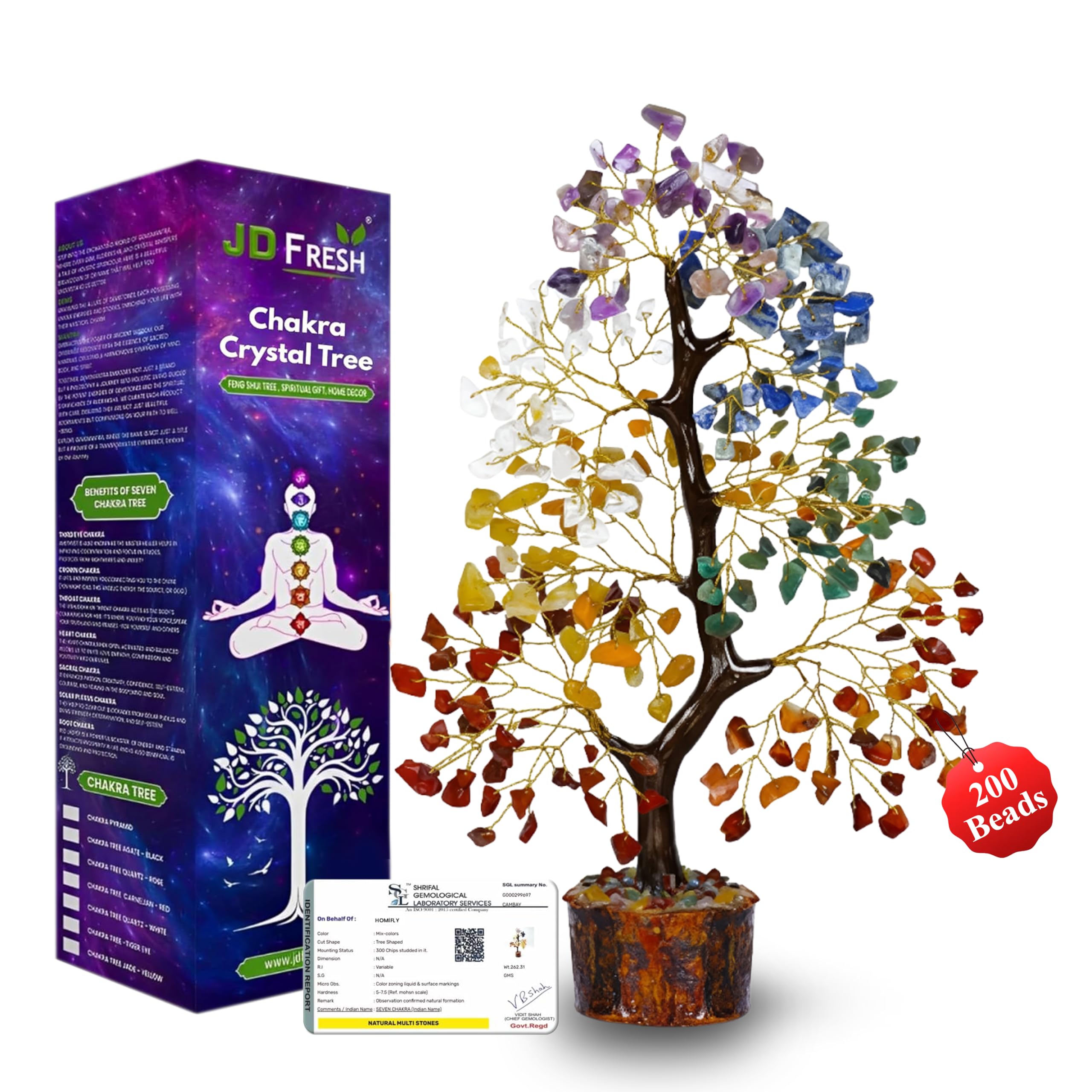 JD FRESH 200 Beads Crystal Tree/7 Chakra Crystal Tree/Showpiece Good Luck and Positive Energy/Showpiece for Living Room/Natural Healing Gemstones Money Tree/Lucky Tree for Good Luck (Multicolor)-image-25
