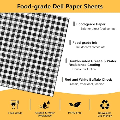 Miniatura 2 de NATURALABEL 100 piezas de papel encerado, 12 x 12 pulgadas, papel a cuadros blanco y negro a prueba de grasa, para revestimientos de cestas,