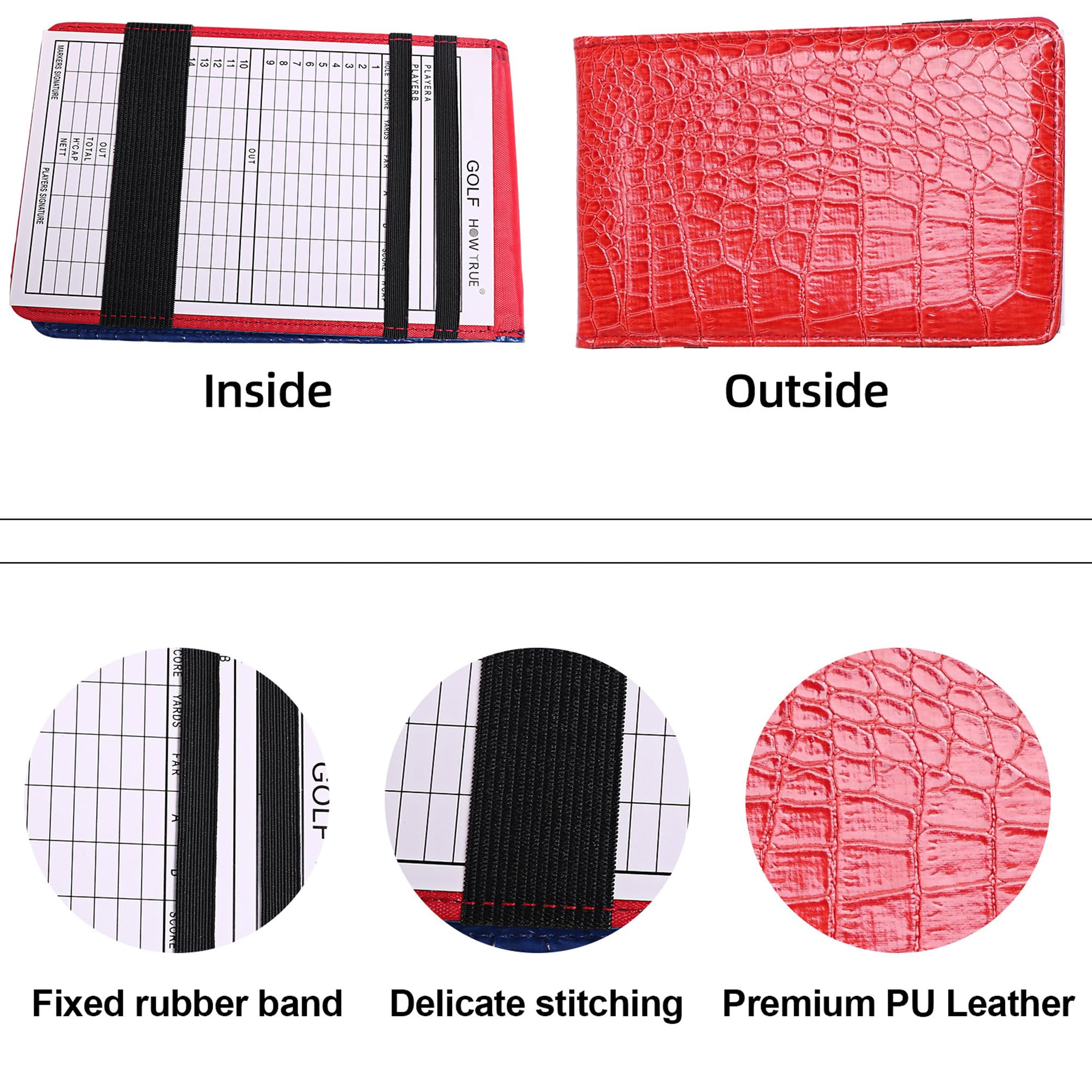 Carte De Score Golf, Golf Score Counter Card, PU Golf Score, Book Holder Support de Livre de Golf, avec Fente pour Carte et Passant pour Crayon, Cuir Support Carte de Score de Golf