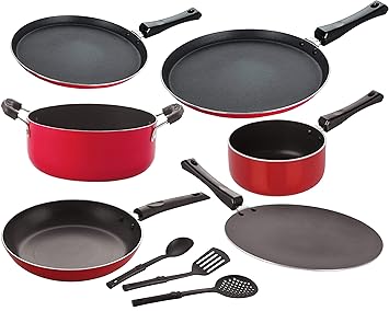 Nirlon Non Stick Stain Resistance Non-Induction Kitchen Essential Cookware Set-9 Pieces [FT13_CT_SPB_FT11_Cass20_TP24_3SPN]
