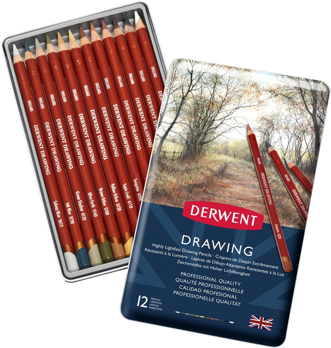 Derwent Colored Drawing Pencils, 5mm Core, Metal Tin, 12 Count (0700671)