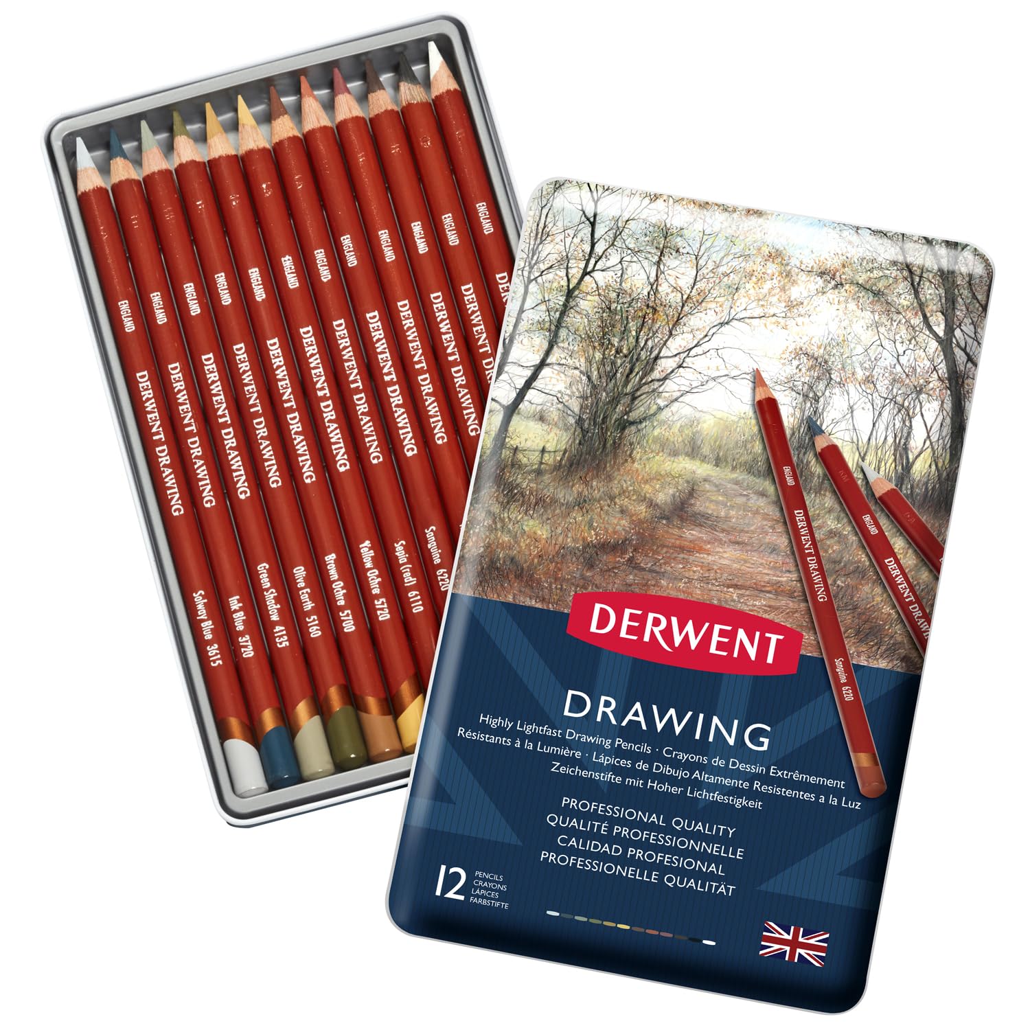 Derwent Colored Drawing Pencils, 5mm Core, Metal Tin, 12 Count (0700671)