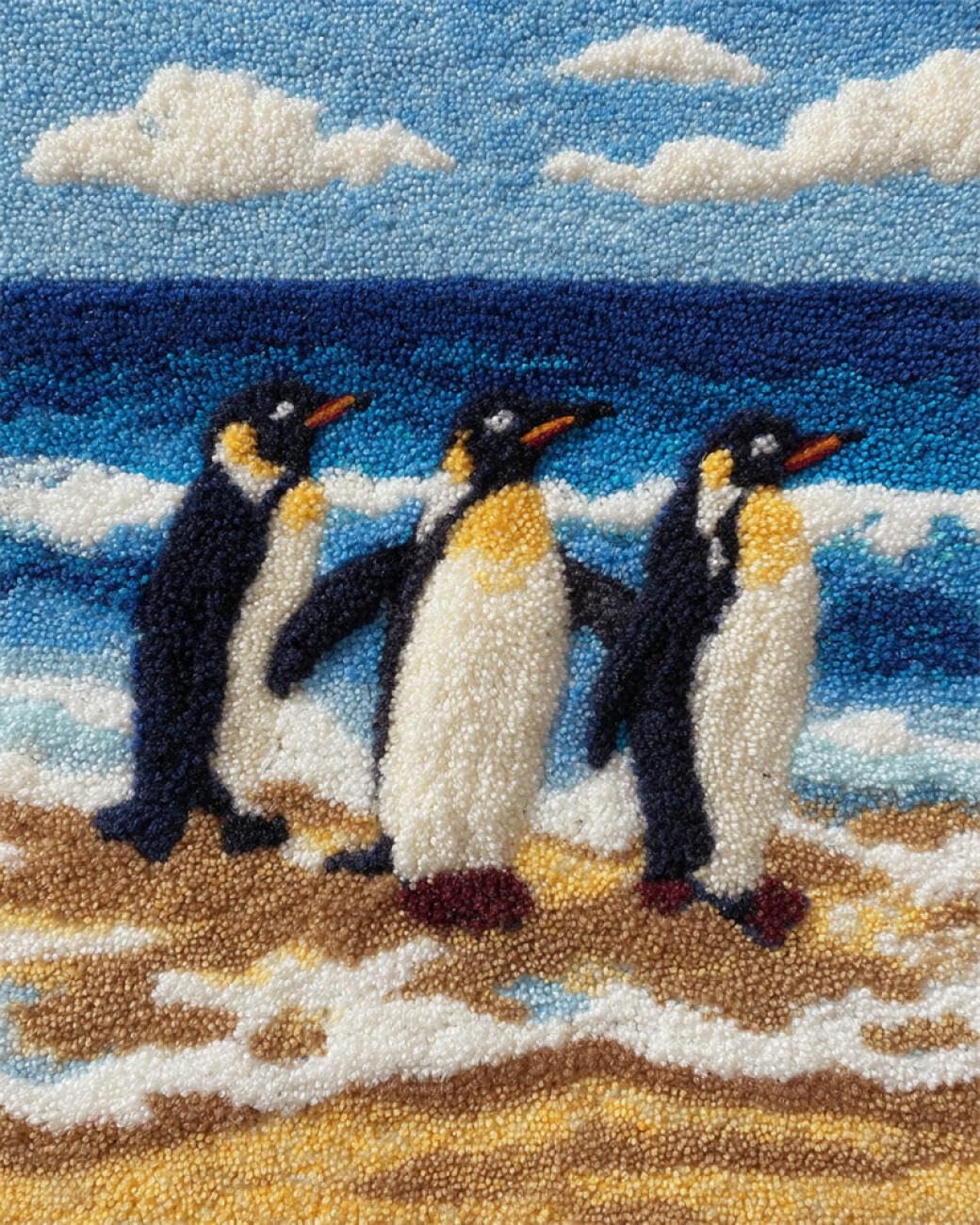AMBATTERY Animal Tapestry Kit Cartoon Penguin DIY Crochet Kit Embroidery Set Rug Making Canvas Kits Needlework Crafts for Home Decor 33x45in