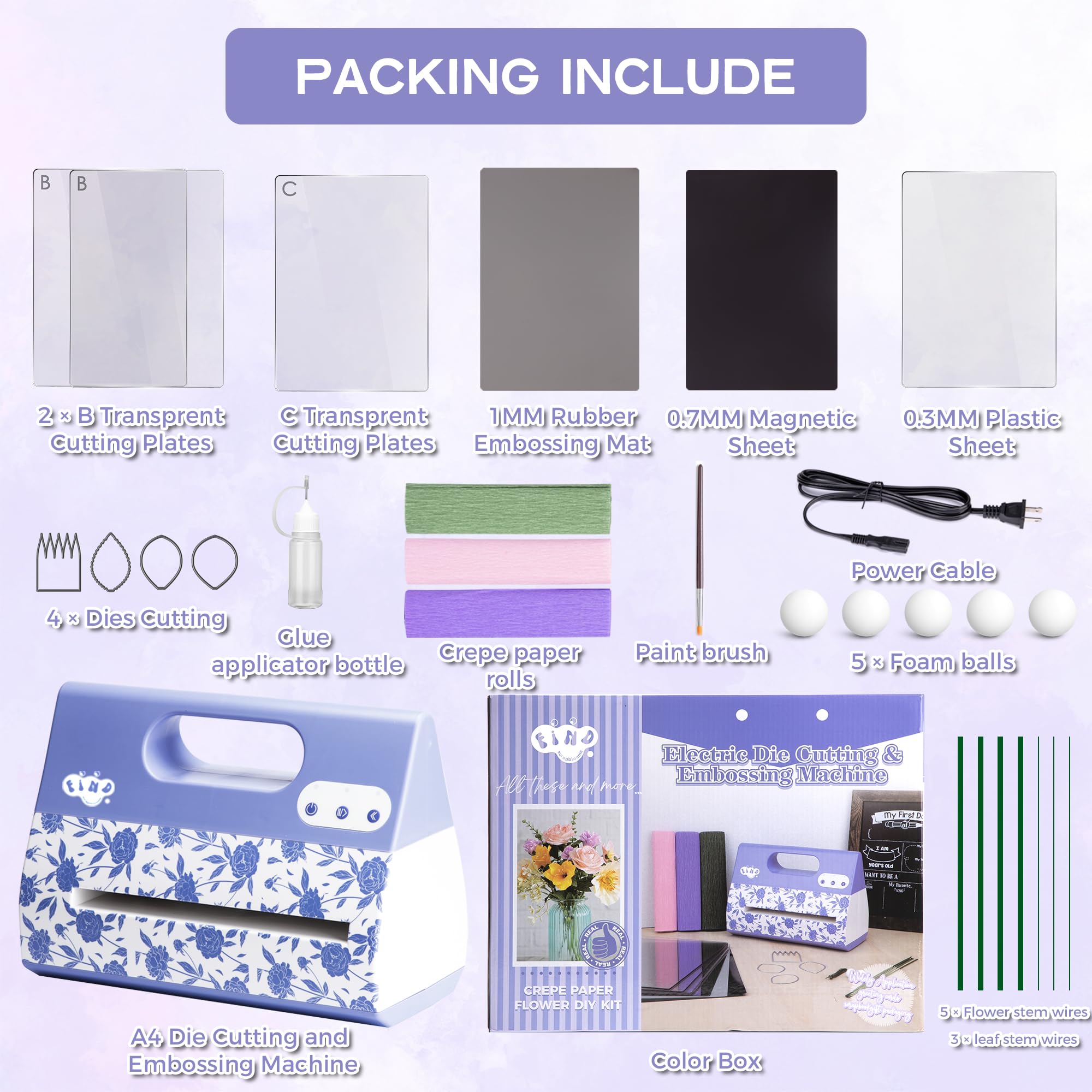 Portable Automatic A4 Die Cutting Machine,Electric 9 inch Embossing Machine kit for CardMaking，Crepe Paper Flower Making