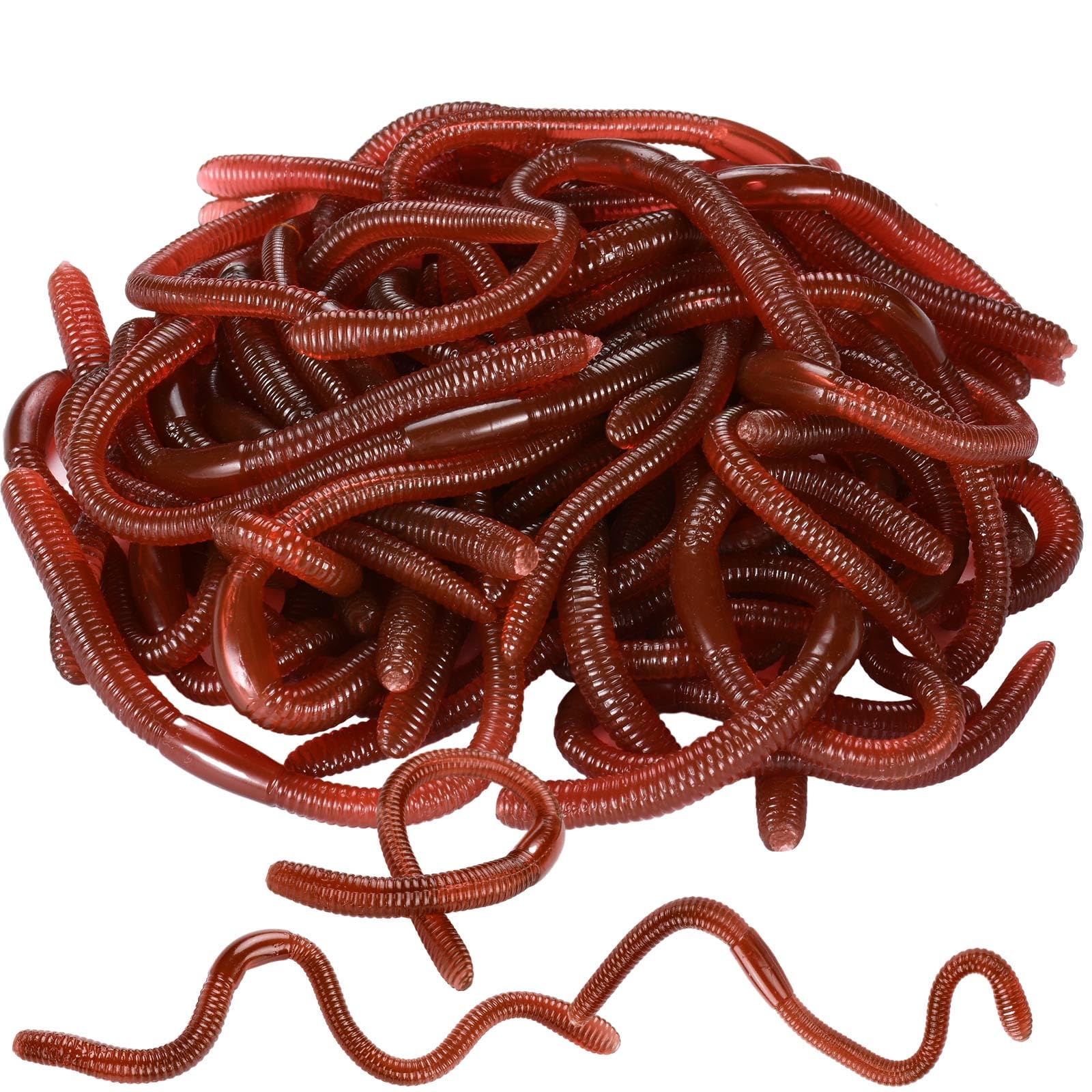 HLARTNET 200 Pcs Halloween Fake Earthworm, Plastic Worm Soft Lifelike Stretchy Rubber Earthworms Trick Toy for Halloween April Fool's Day Party, 7