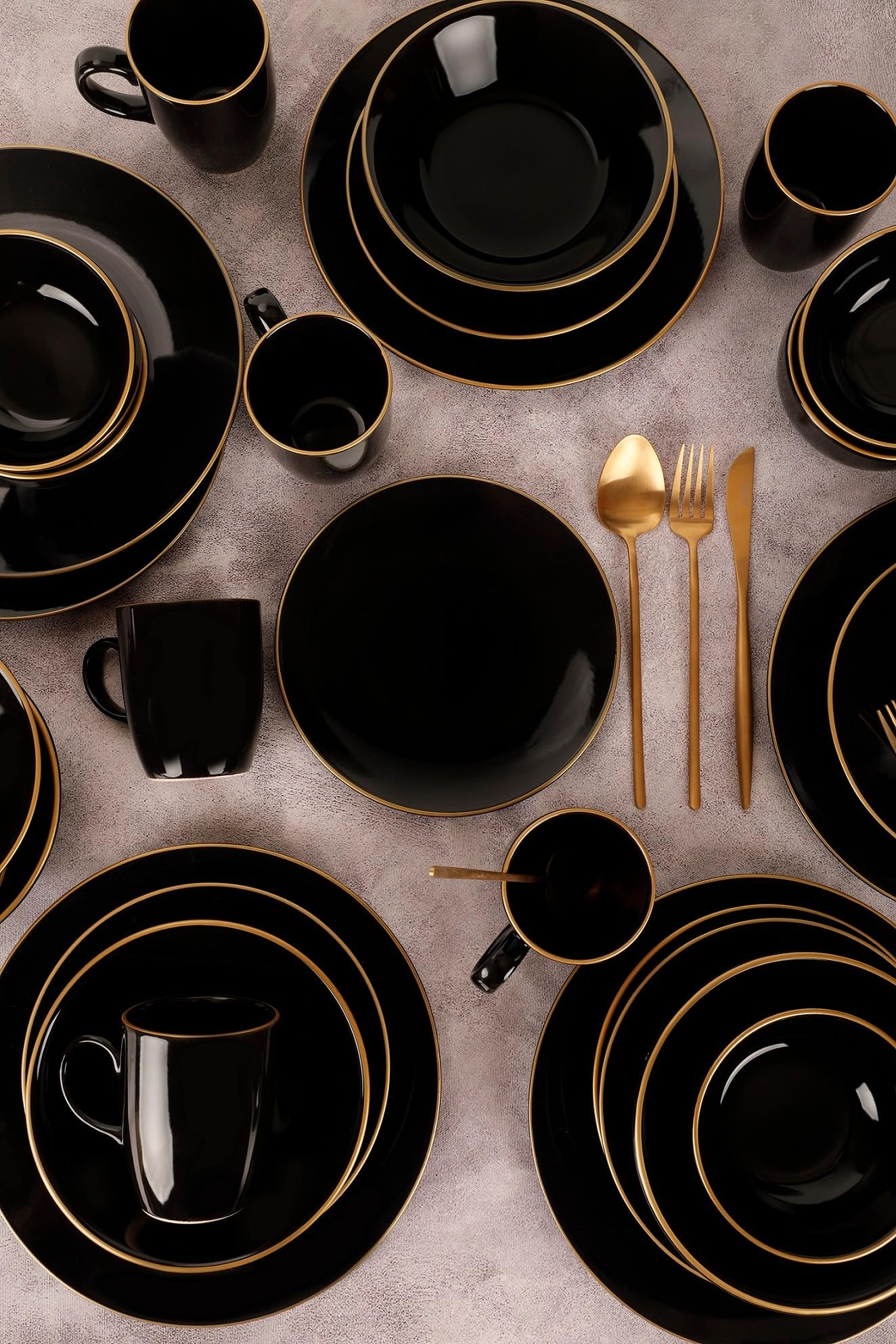 30-Piece Ceramic Dinner Set, Black Stoneware | Antibacterial, Eco-Friendly, Easy Clean | Dishwasher & Microwave Safe | Perfect for Elegant Dining