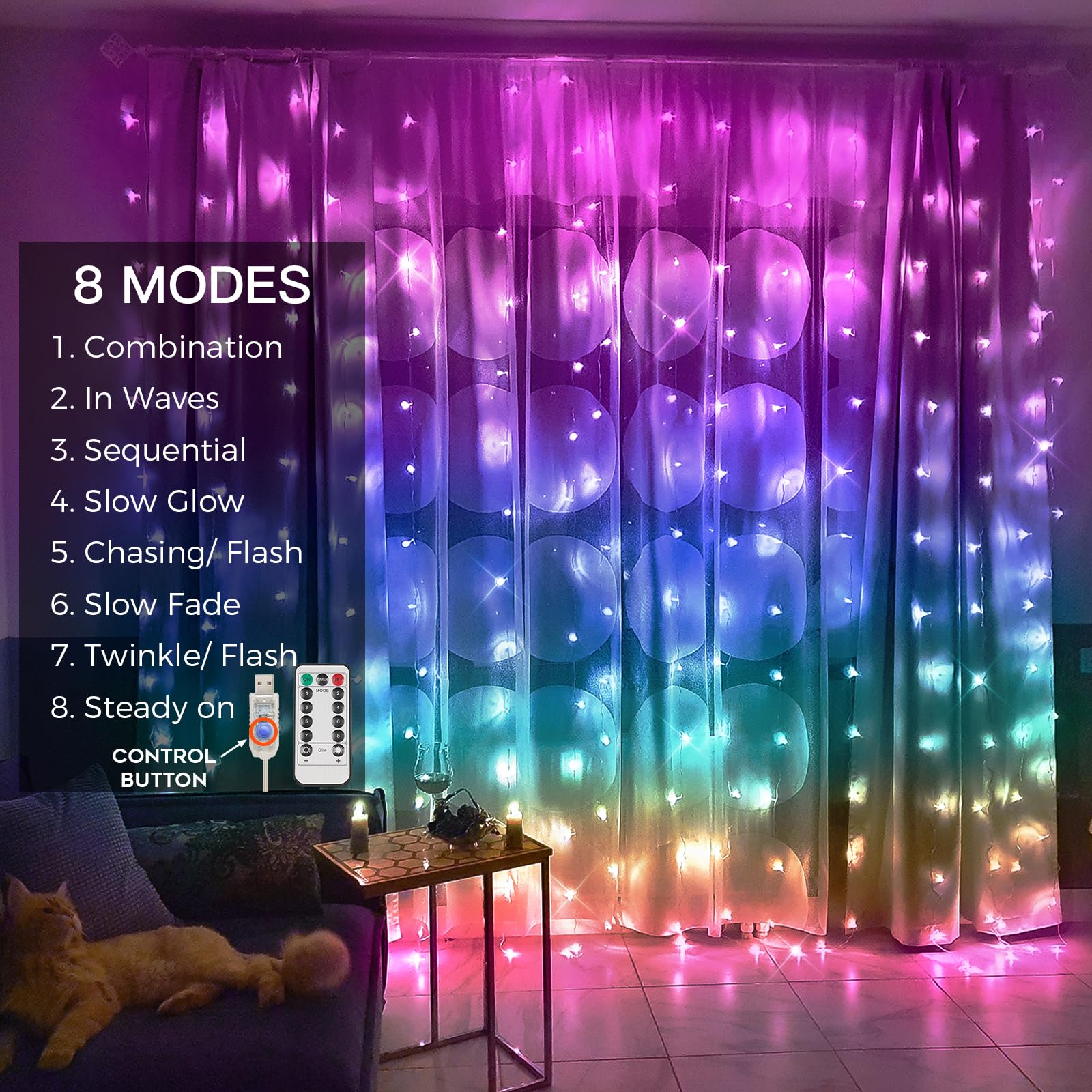 Suddus Rideaux Lumineux Pour Chambre à Coucher, 192 LED, 2,5 X 1,6