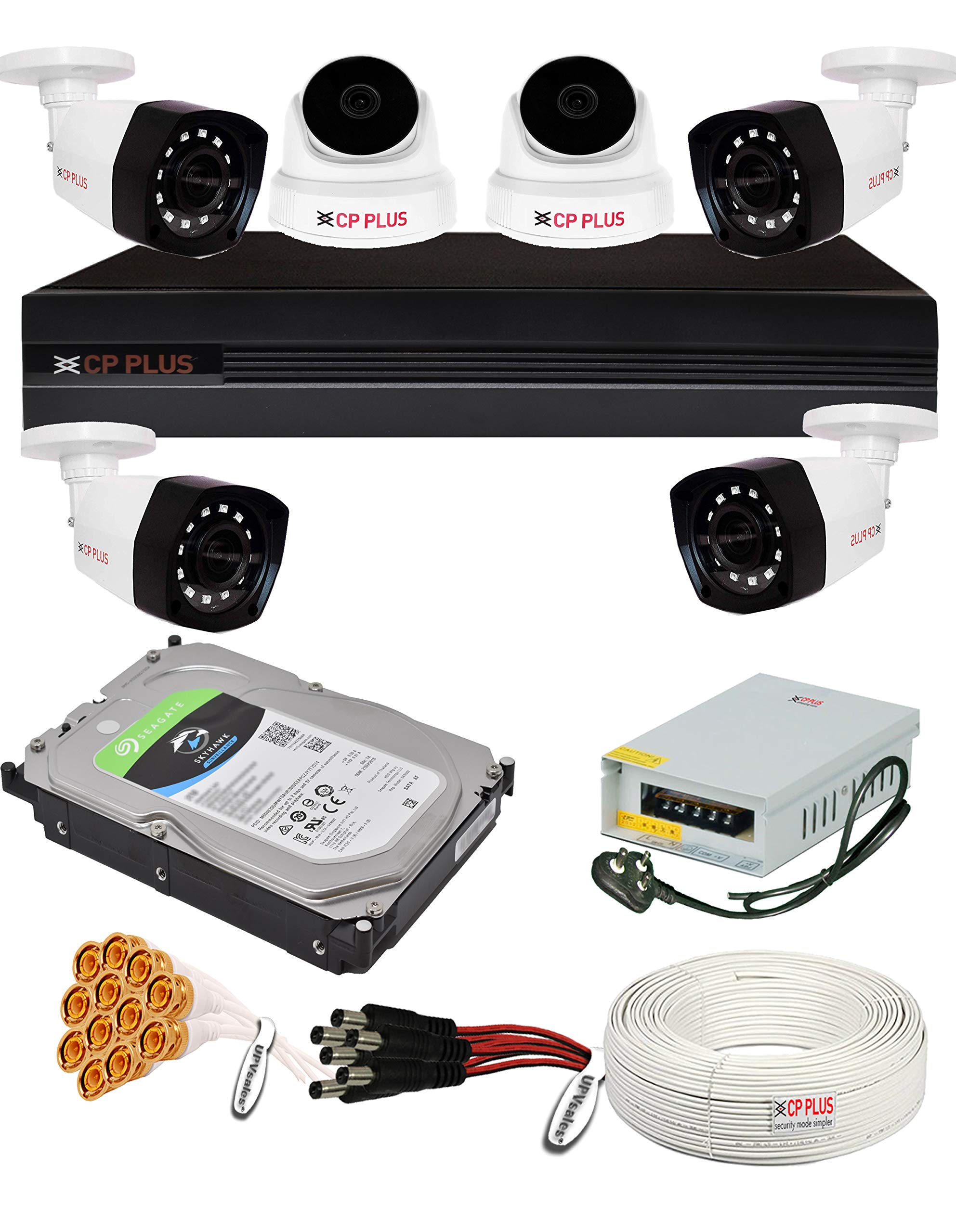CP Plus 5MP, H.265+, 2TB Storage, 6 Camera Combo Kit with (8Ch DVR, 2 Dome 4 Bullet Cameras, 2TB HDD, Power Supply, 90Mtr Cable, Audio Mic and Connectors) 5 MegaPixel CCTV Security Camera Set-image-36