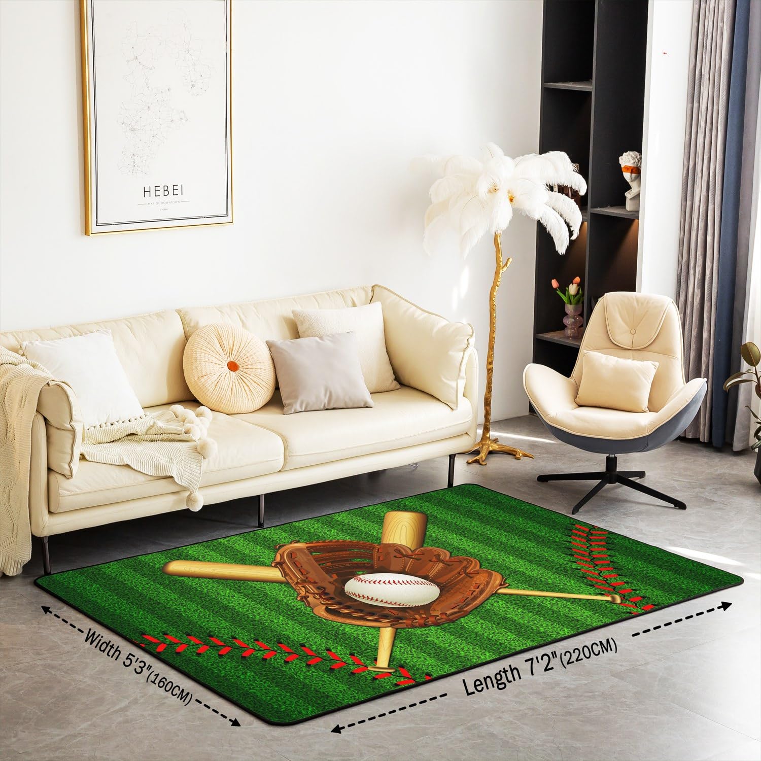 Sport Baseball Bereich Teppich 100x150,Sportfeld Streifen Gras Nicht Verschütten Teppich für Kinder Teens Erwachsener, Amerikanische Flagge Buchstaben Rutsch Teppich für Wohnzimmer Schlafzimmer