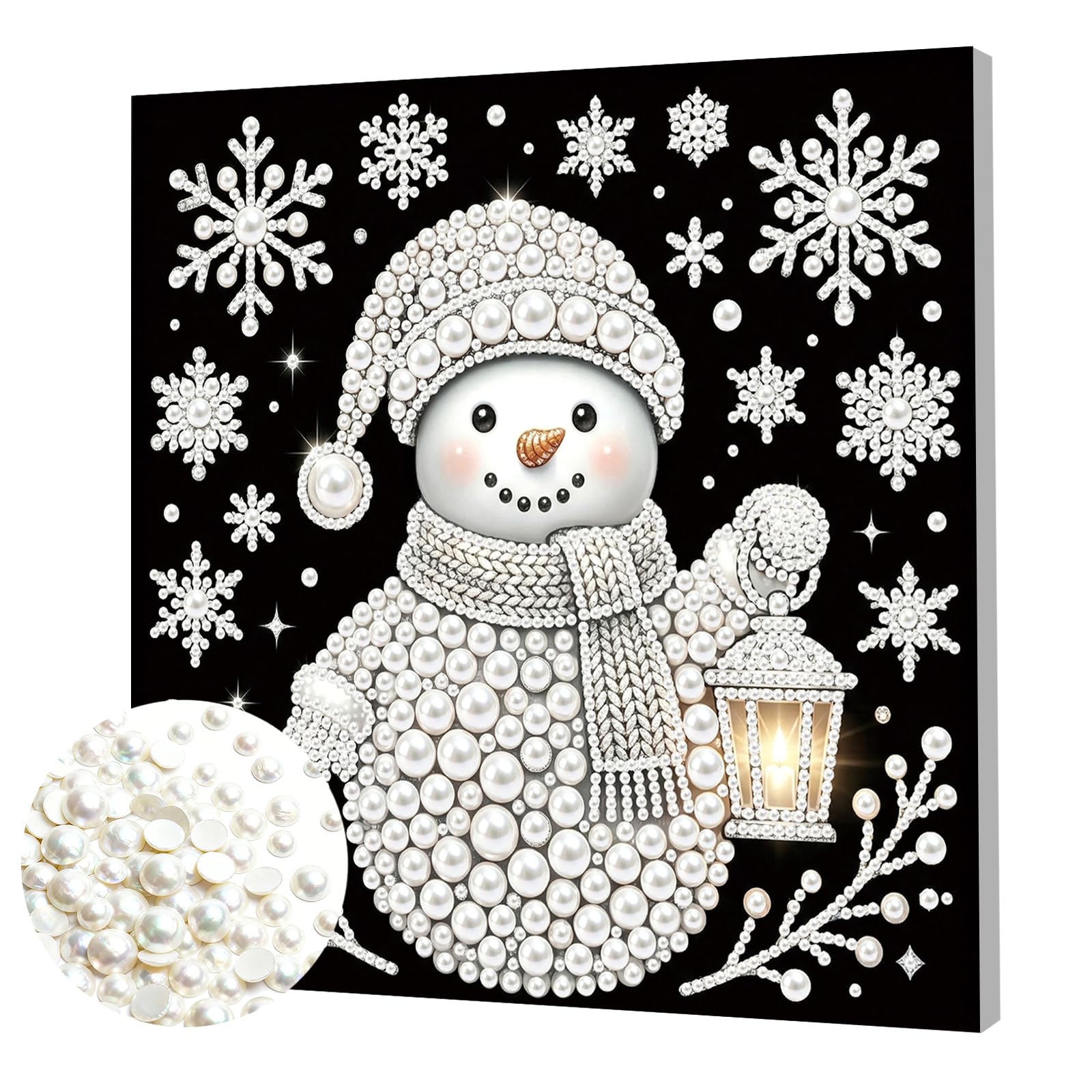 Pearl Painting & Pearl Art Kits for Adults with Frame — Christmas Holiday DIY Pearls Diamond Art Ready-to-Hang, 3D Pearls Dot Art Women Beginners Home Wall Decor Gift 25×25cm(Christmas Snowman)