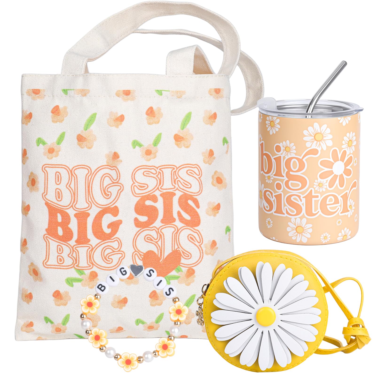 Cadeau grande sœur nouveau bébé : kit gobelet anti-fuite et bracelet souvenir 3-8 ans