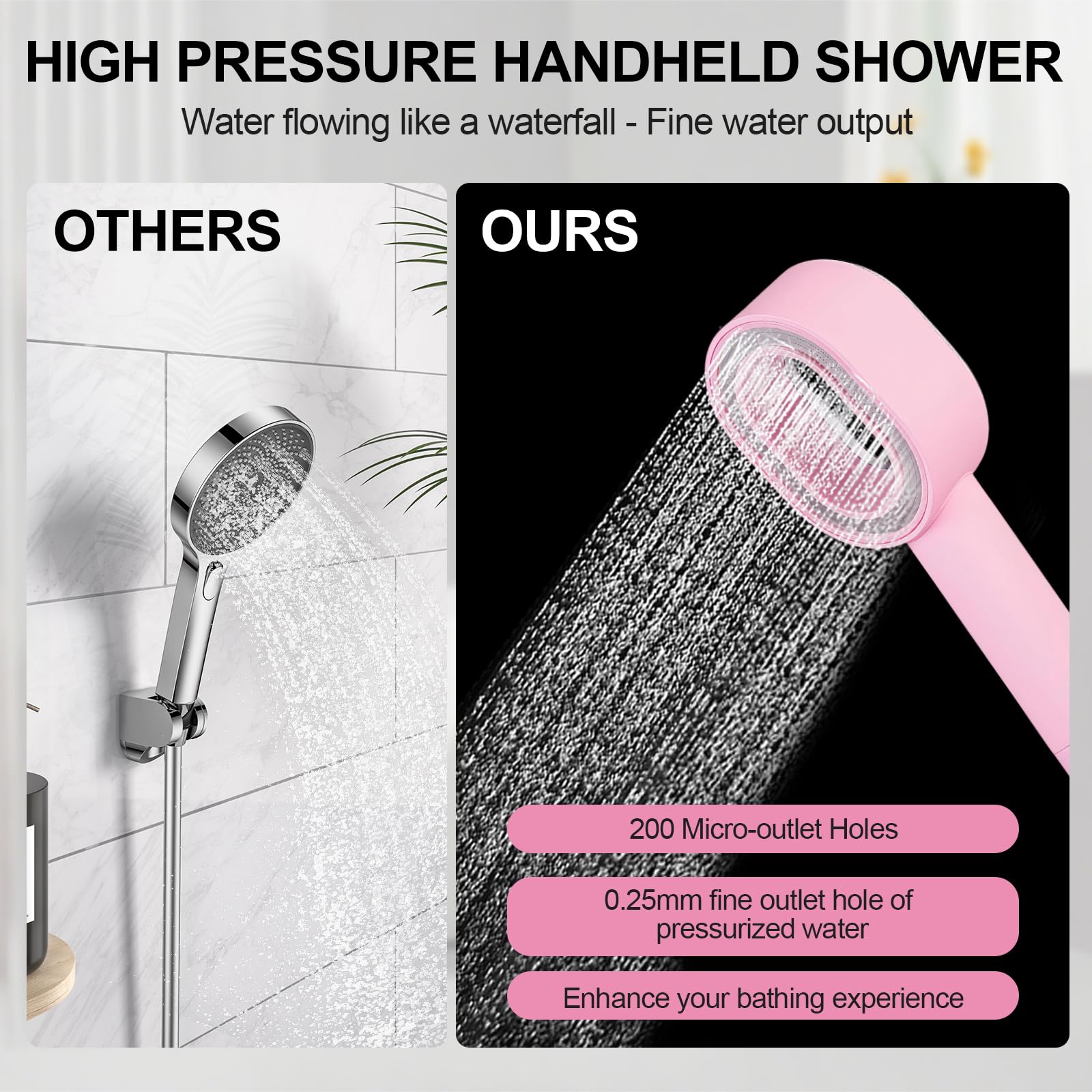 Filtersonic - Alcachofa de ducha 3 en 1 de alta presión con filtro, filtro contra la cal, filtro para aumentar la presión, con esponja para eliminar el agua dura, metal pesado (rosa)