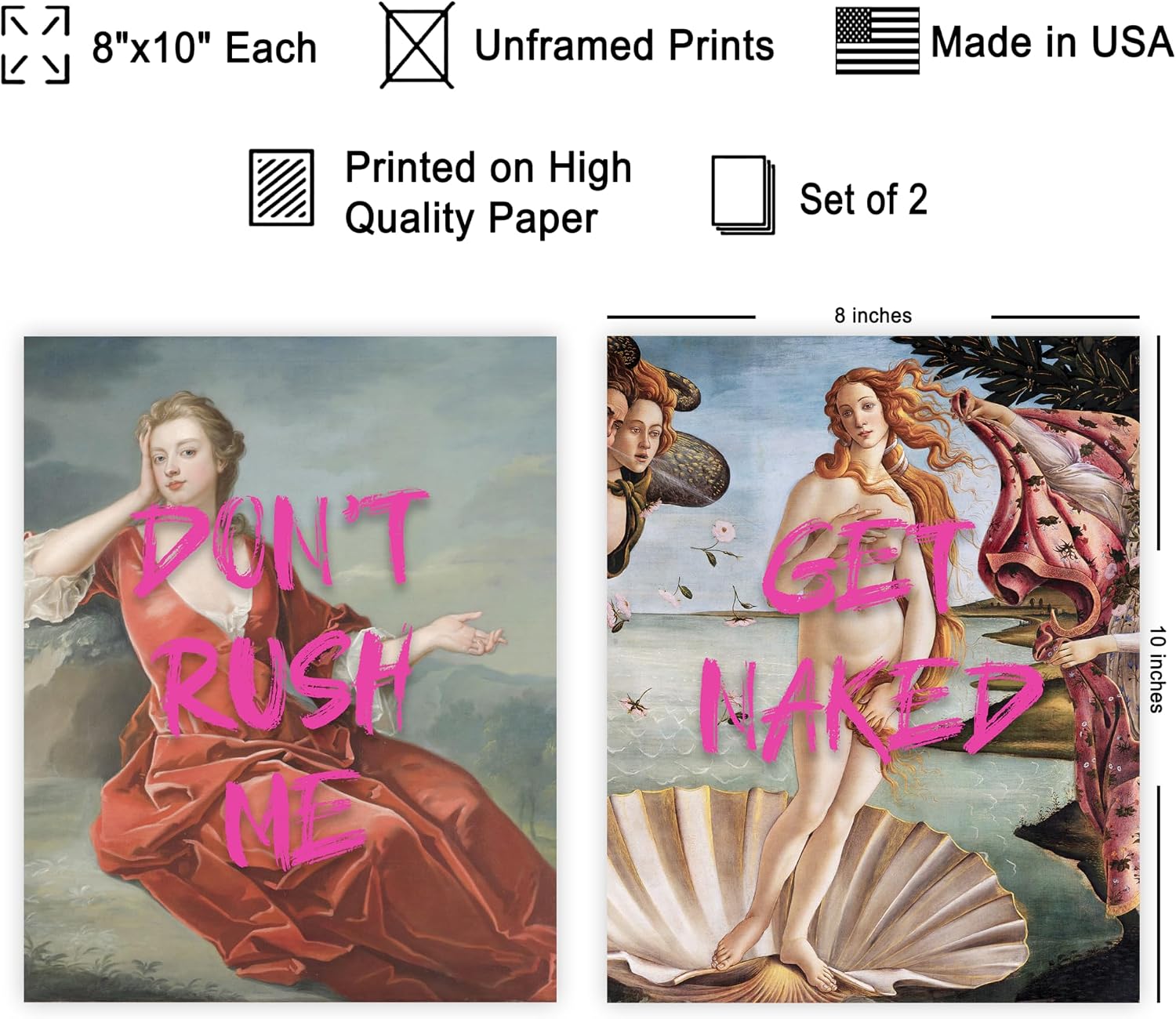 Poster Master 2-Piece Don't Rush Me Print - Get Naked Poster - Altered & Pop Art - Humorous Gift for Men & Women - Funny Wall Decor for Bedroom, Dorm or Bathroom - 8x10 UNFRAMED Wall Art