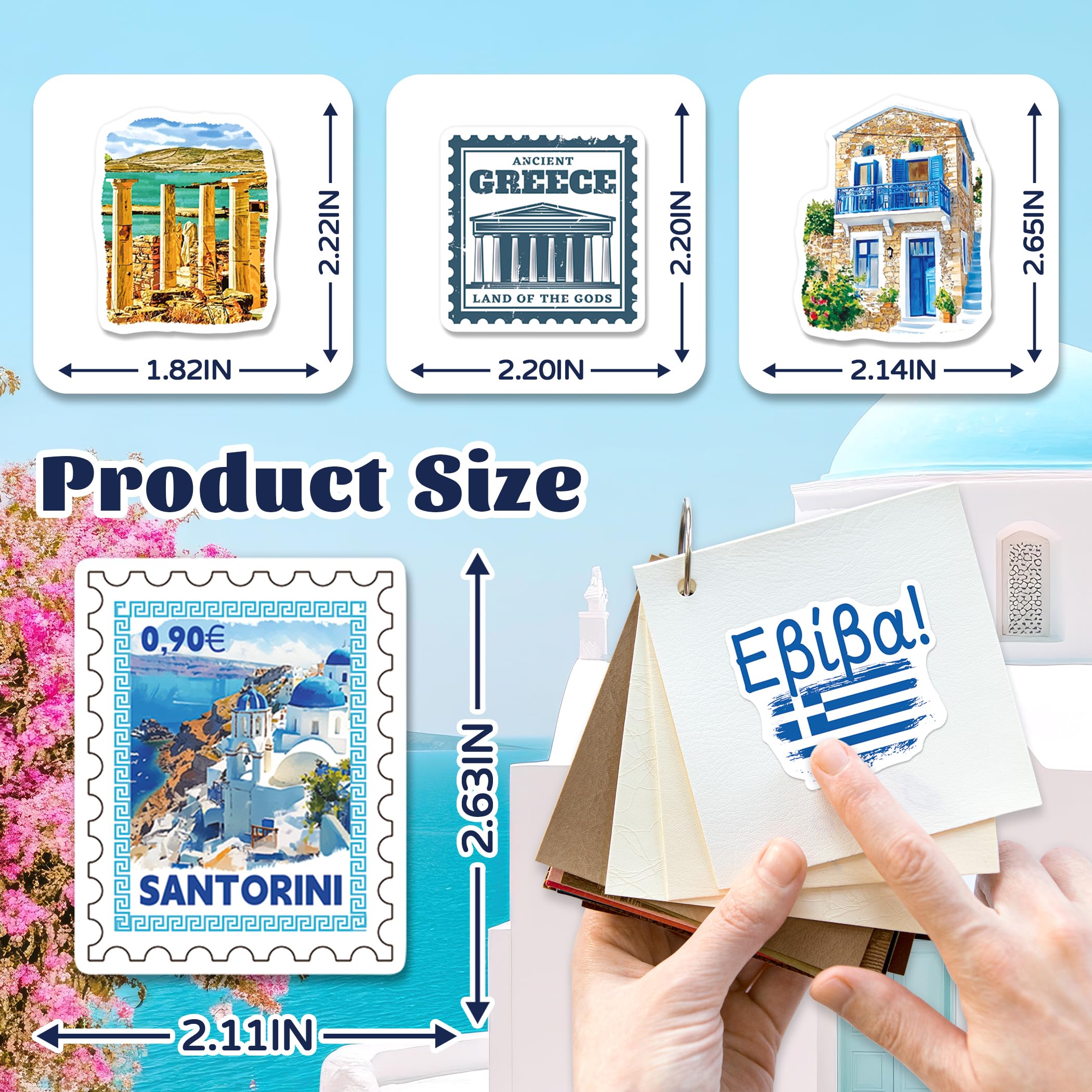 YTSQLER 200 PCS Greece Stickers, Greece Travel Souvenirs Stickers for Laptop Water Bottle Luggage, Ancient Athens Greek Decor Decals for Adults Teens Women Men