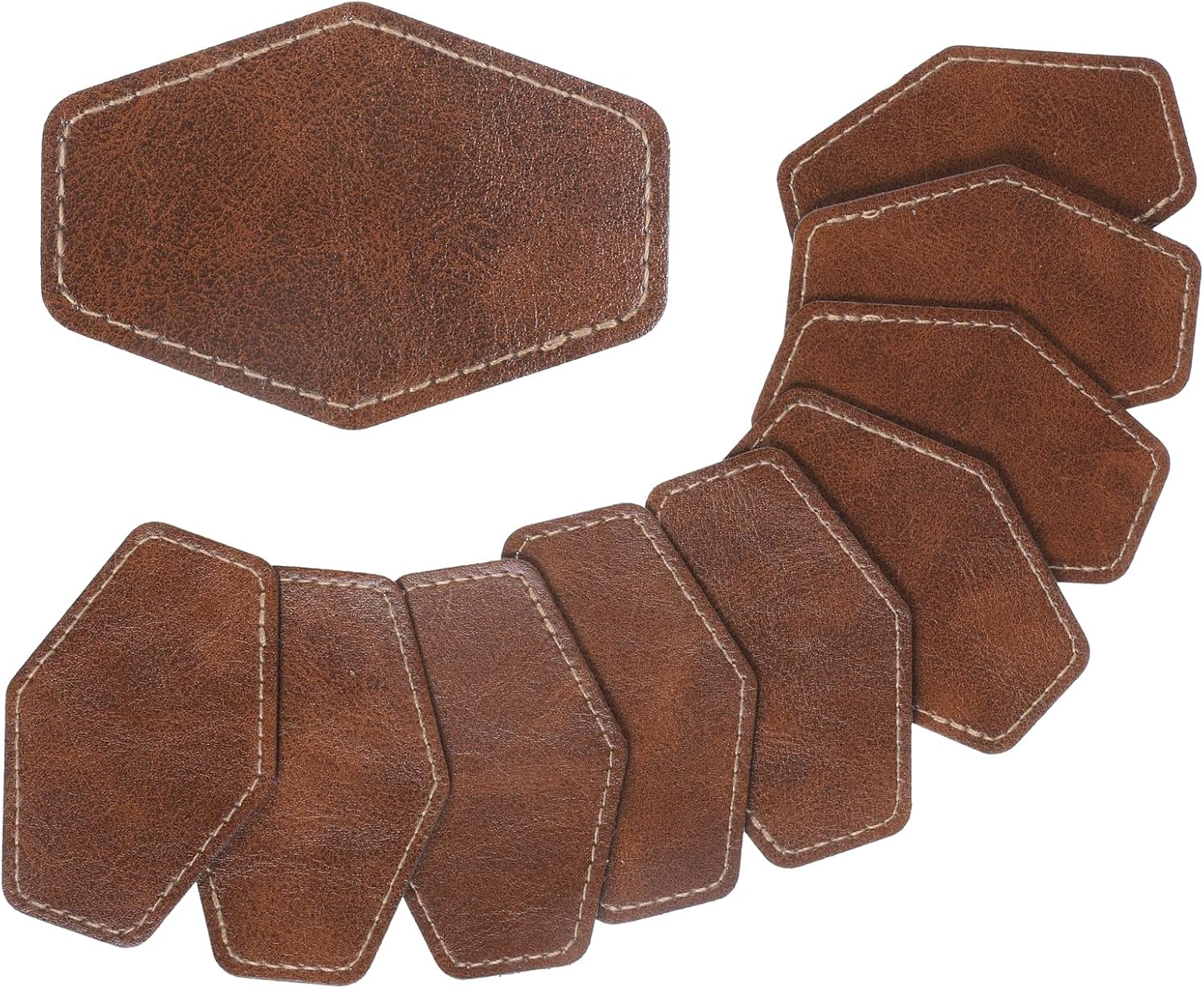10 PCS Hexagon Leather Hat Patches for Laser Engraving, Faux Leather Patches for Hats Iron on Blank Leatherette Patch with Heat Press Adhesive Repair Patch for Sewing Crafts Hats Jackets Backpack