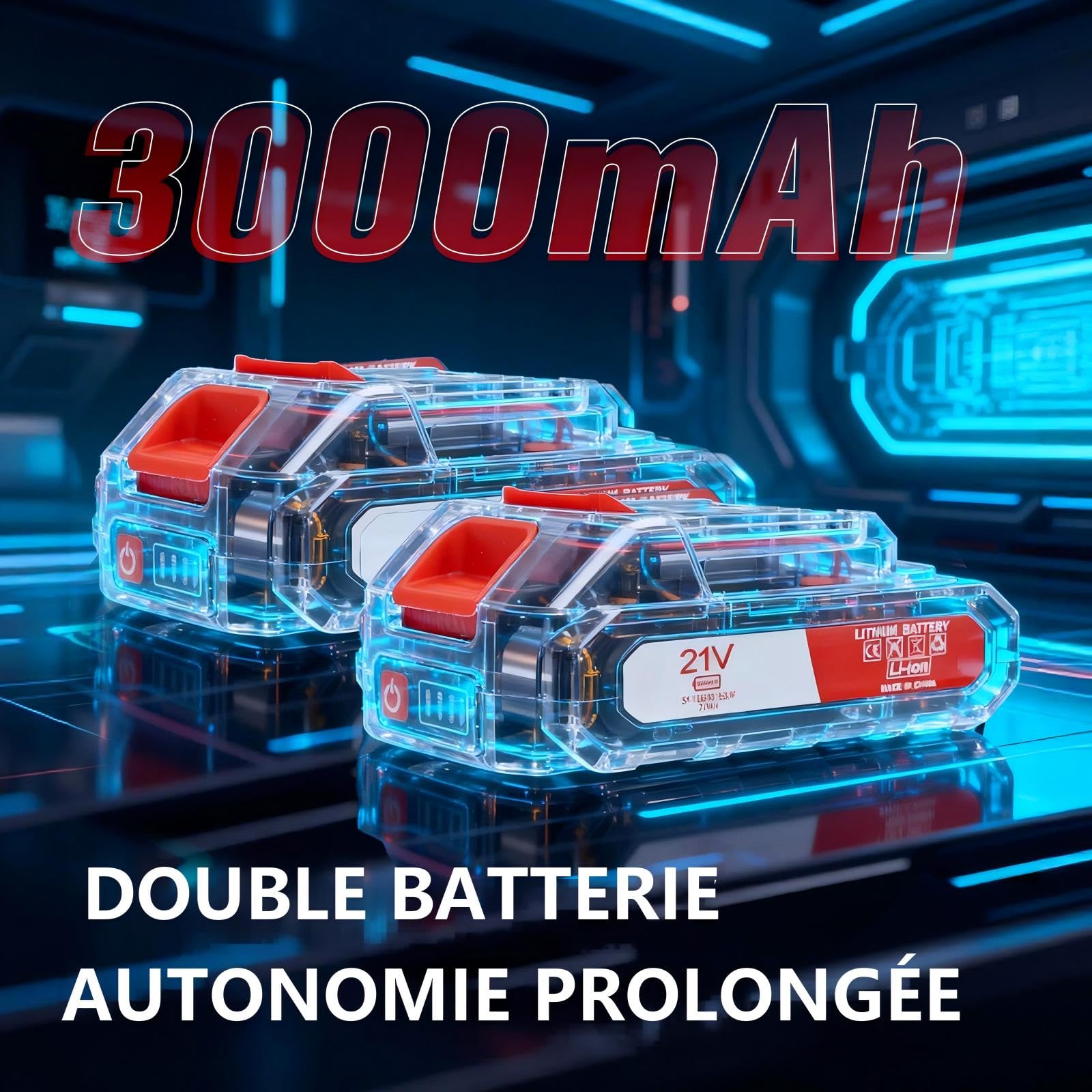 OUTIGO Debroussailleuse Electrique sans Fil, Débroussailleuse à Gazon Pliable avec 2 Batteries et 4 Types de Lames, Triple poignée Pliant, Pelouses et Terres Agricoles