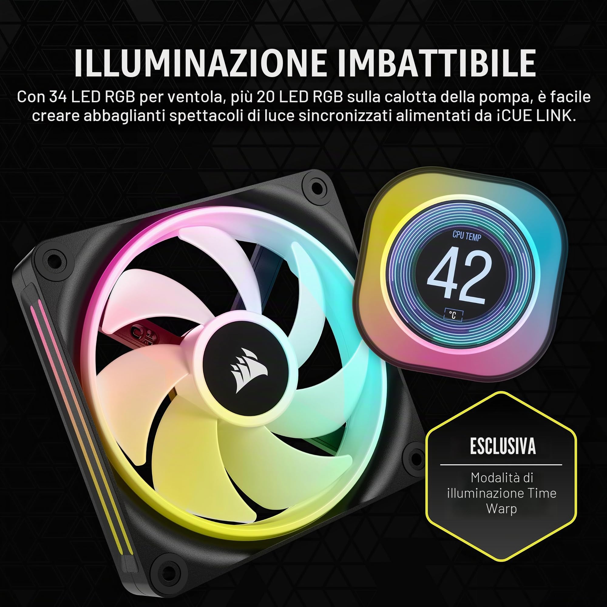 CORSAIR iCUE LINK H150i Raffreddatore CPU LCD a Liquido - 360 mm AIO - Ventole QX120 RGB - Schermo LCD IPS da 2,1" - Adatto a Intel LGA 1700, AMD AM5 - Hub di Sistema iCUE LINK Incluso - Nero