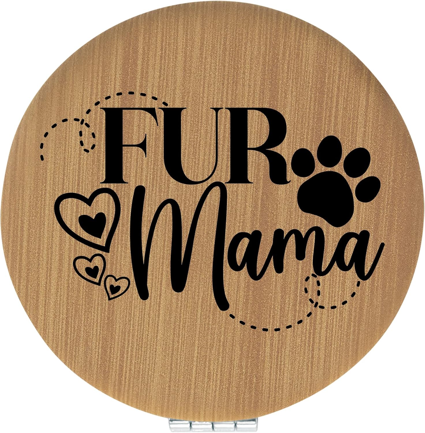 Fur Mama Tan Laser Engraved Leatherette Compact Mirror - Stylish and Practical Portable Makeup Mirror - 2.5 Inch Diameter