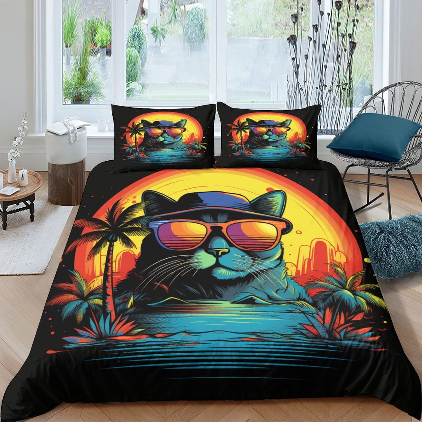 Housse de couette chat 220x240 cm avec 2 taies d'oreiller en microfobre douce