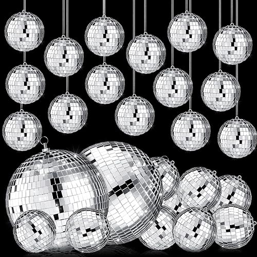 20 piezas de adornos de bola de discoteca con espejo colgante para Nochevieja, surtidas de color plateado, mini bolas de cristal plateadas,