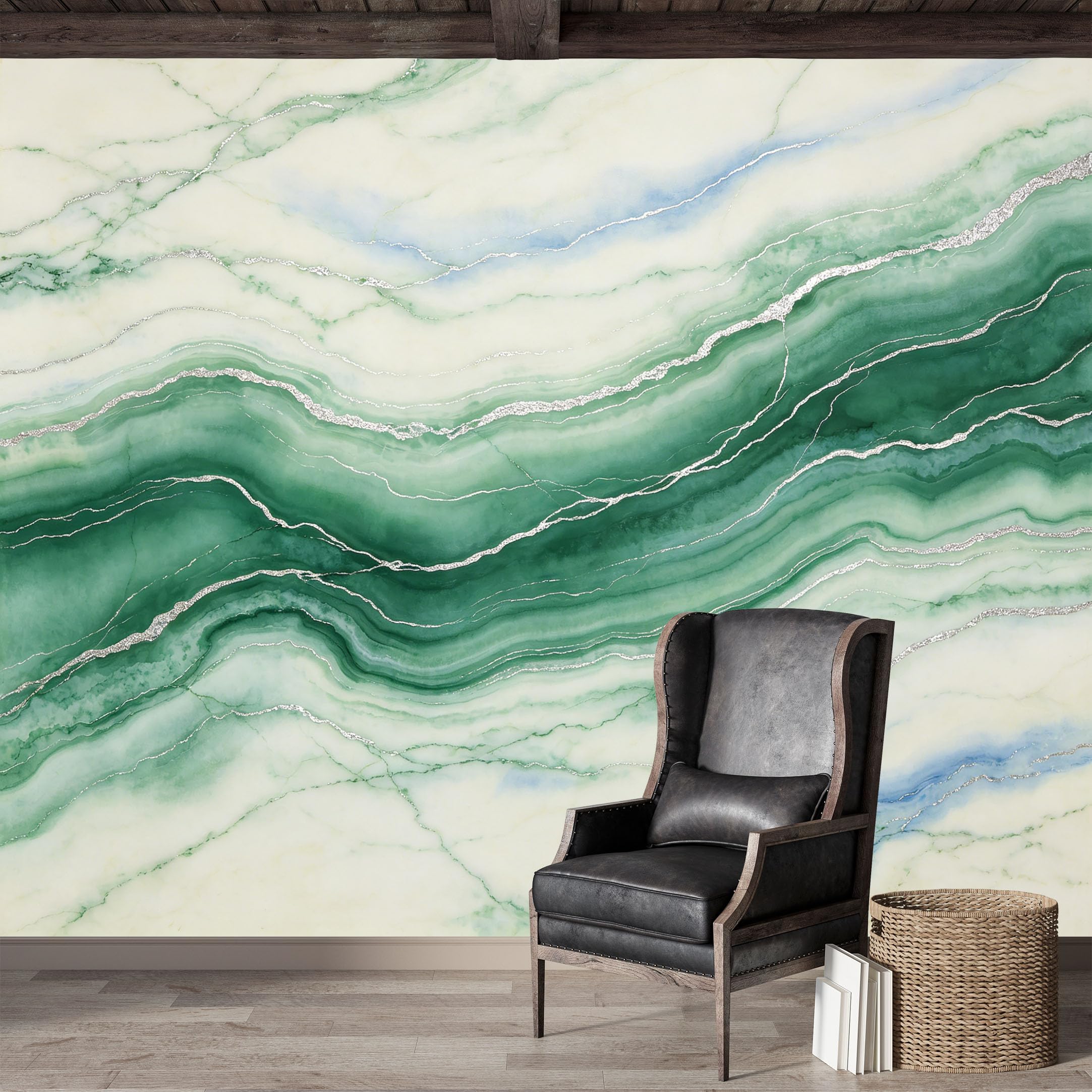Custom Size Wall Mural,Abstract Agate Geode Green Marble Textured Metallic Veins Premium Water Activated SelfAdhesive Wallpaper,Removable Wall Covering for Indoor Home Decor