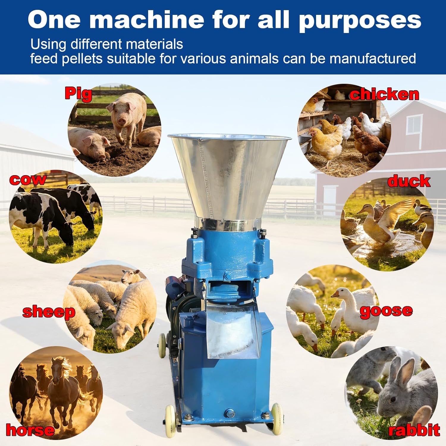 220V 4MM Pellet Machine Animal Feed,Pellet Mill Machine with 3 Head Rollers for Chicken Duck Livestock Poultry Farm (220-265 LB/H,5.5KW)
