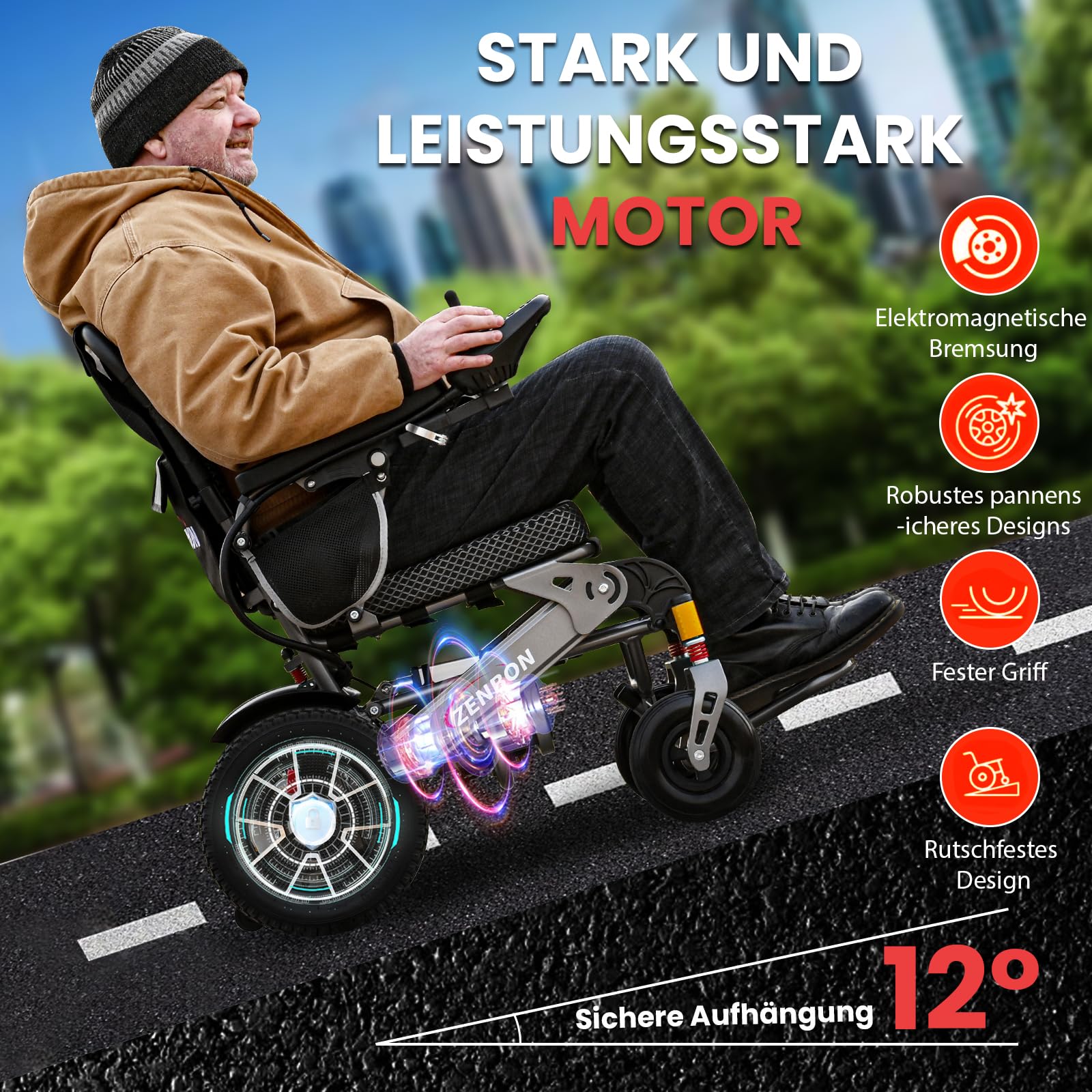 Rollstuhl Elektrisch Faltbar: 700W Elektrorollstuhl bis 150KG - 35KM Elektrischer Rollstuhl mit Automatische Klappfunktion und Fernbedienung