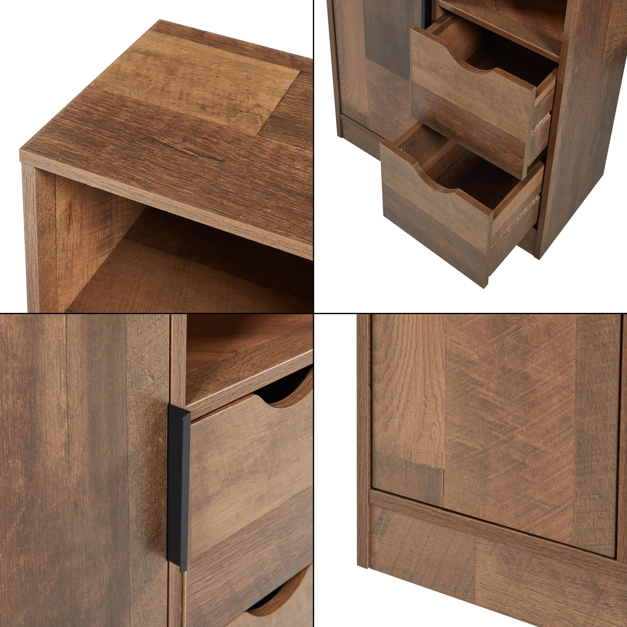[en.casa] Mueble Baño Auxiliar Namsskogan con 4 Compartimentos 2 Cajones Armario Midi con Puerta Mueble Bajo para Dormitorio Aglomerado Tirador de Metal 100 x 50 x 25 cm - Efecto Nogal