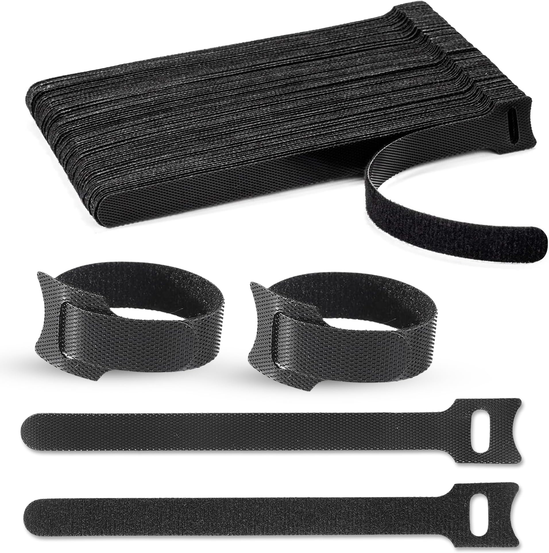 Black Strong Velcro Ties 50 Piece Organisation Straps, Thin Pre-Cut Design, Wire Management Organiser for Home & Office Use