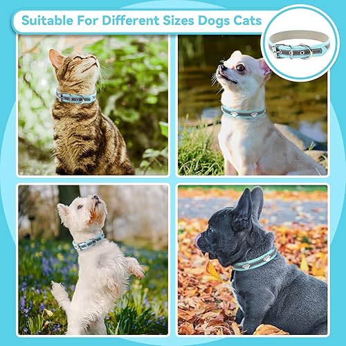 Miniatura 3 de Collar reflectante para perro con lindo remache de pata tachonado, divertido collar ajustable de piel sintética suave para cachorros pequeños,