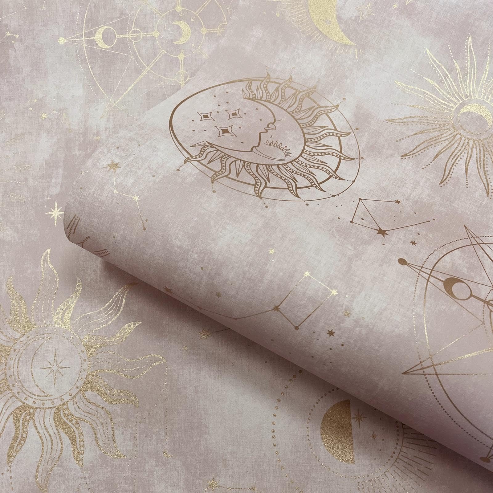 Pink Gold Space Wallpaper Metallic Shimmer Moon Sun Feature Wall Lounge Bedroom