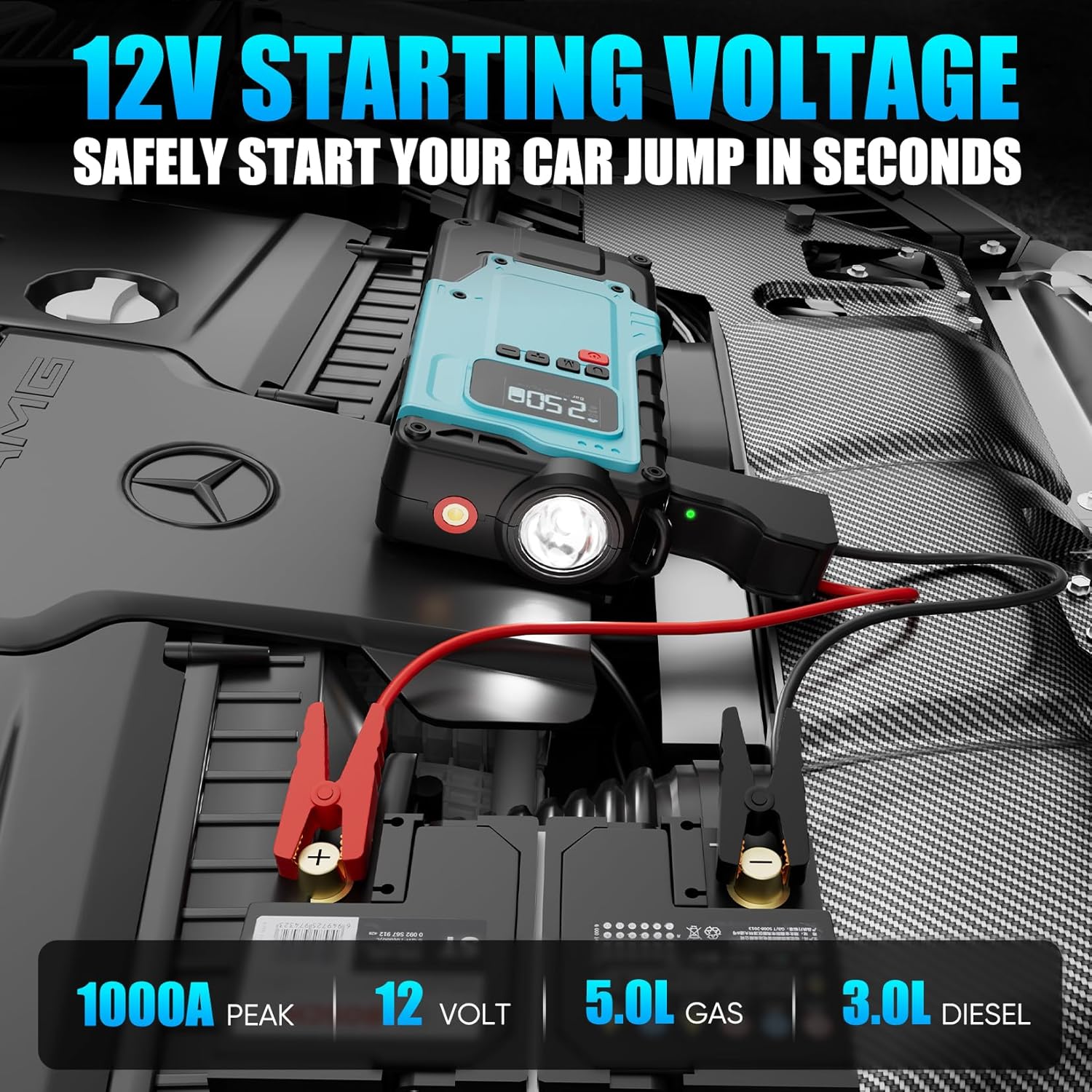 Jump starting a car with the device