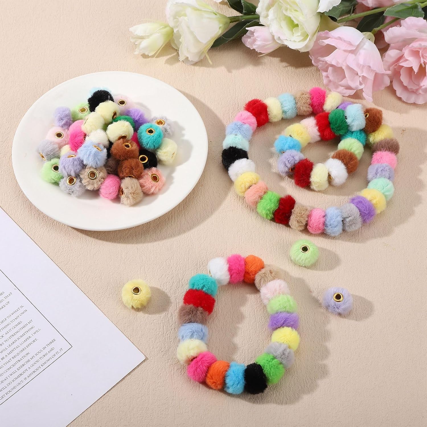 100 Mixed Color Pom Poms Beads, 0.8 Inch, Faux Fur, Round, Loose Beads for DIY Jewelry Making, Crafts Accessories - Image 5