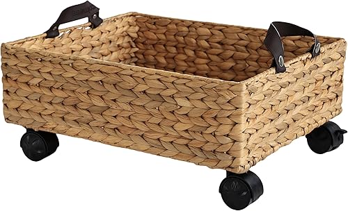 happimess BSK2014A Adaline - Contenedor rectangular de 18.11 pulgadas para debajo de la cama, tejido a mano, con ruedas y asas, para almacenamiento