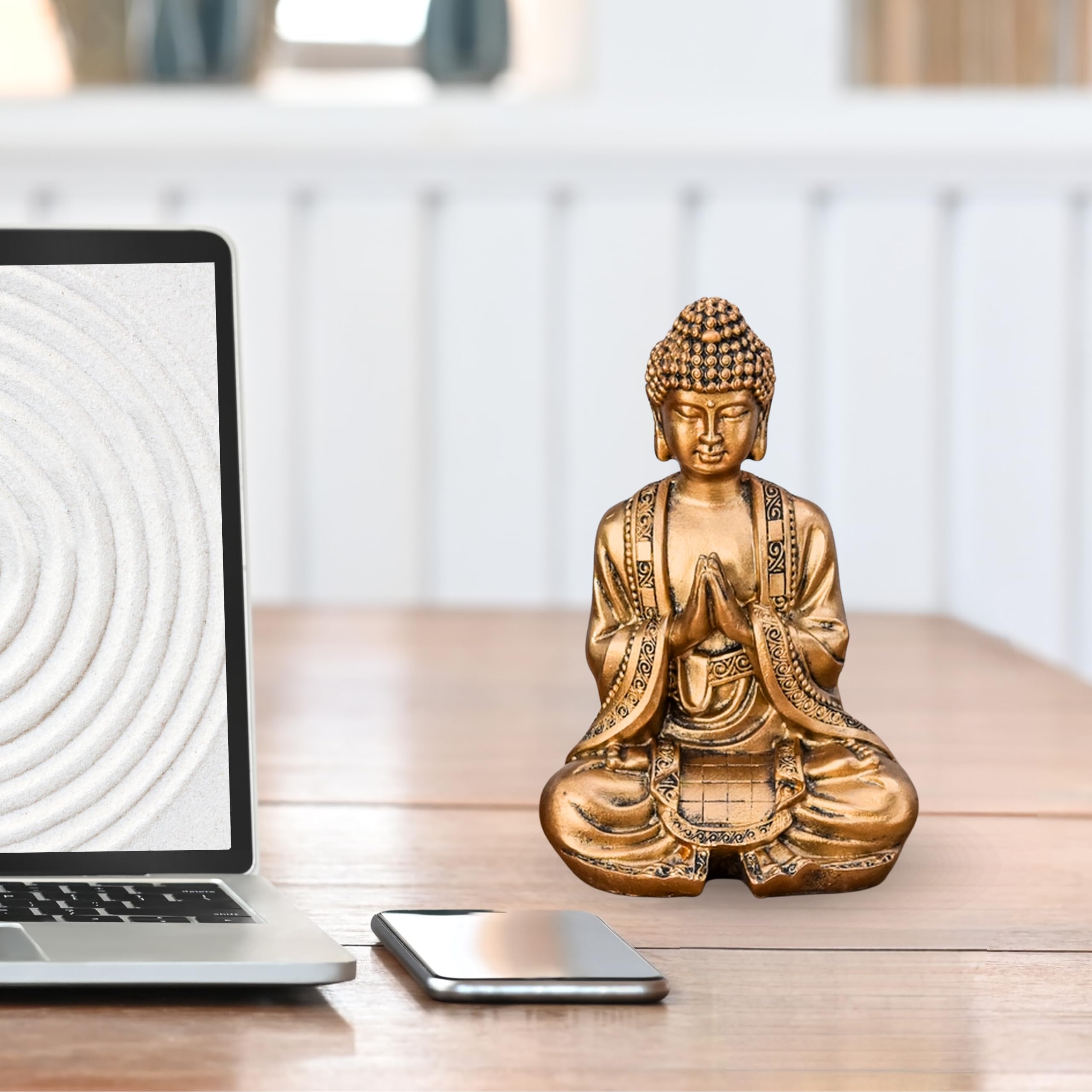 Statue Bouddha Or Méditation – Statuette Décoration Zen et Feng Shui – Apporte de la Spiritualité à Votre Intérieur et Une Ambiance Relaxante – Statue Porte-Bonheur – Hauteur: 12cm – Zen’Light