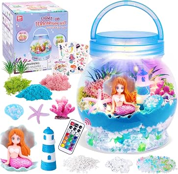 MELAND Mermaid Terrarium Kit, Craft Kits for 5+ Girls, Mermaid Toys Gifts | Create a glowing ocean world, 2 lights, An enchanting craft game to support fine motor skills, planning and creative thinking