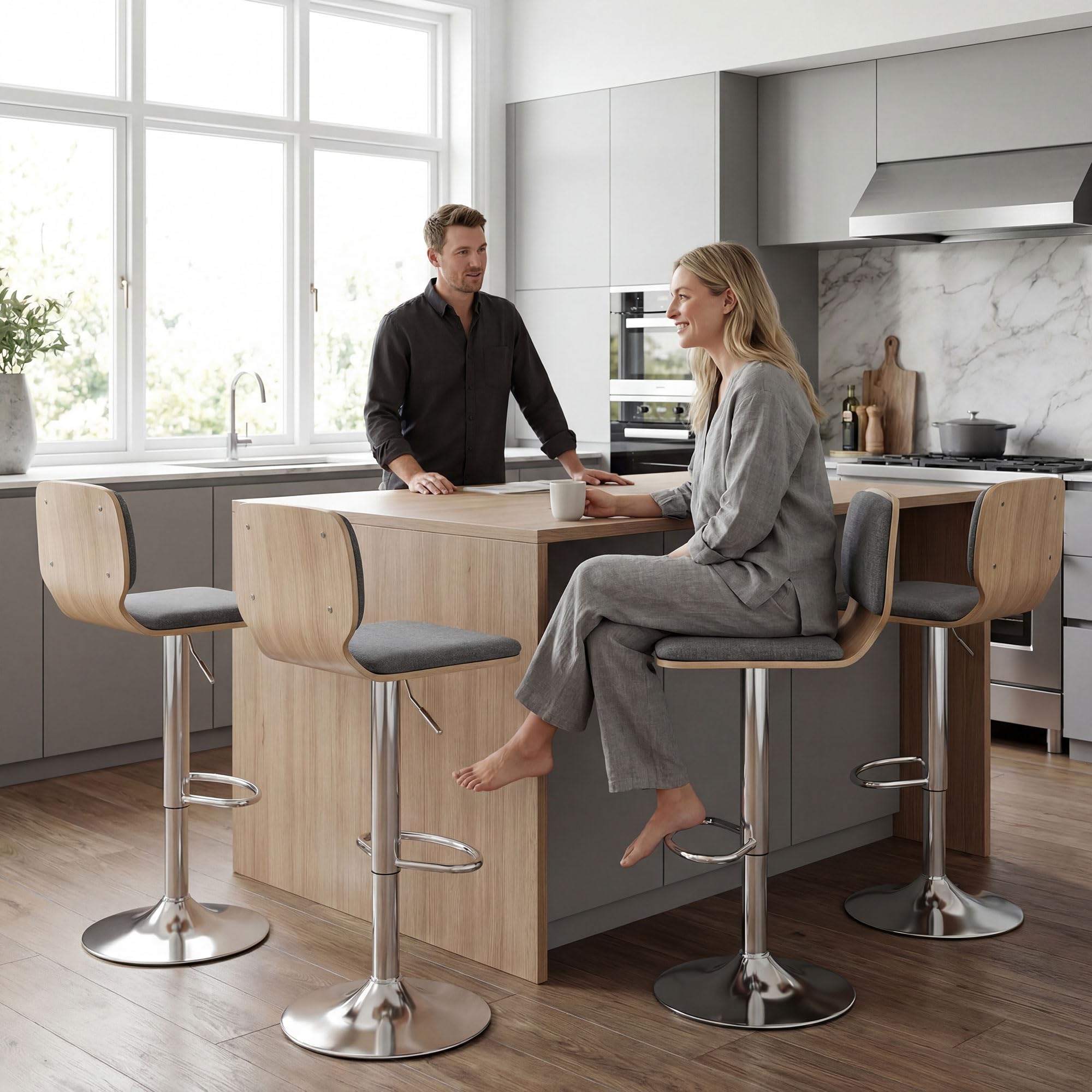 HOMCOM Lot de 2 Tabourets de Bar Hauteur Réglable 41x47,5x81-102cm Gris