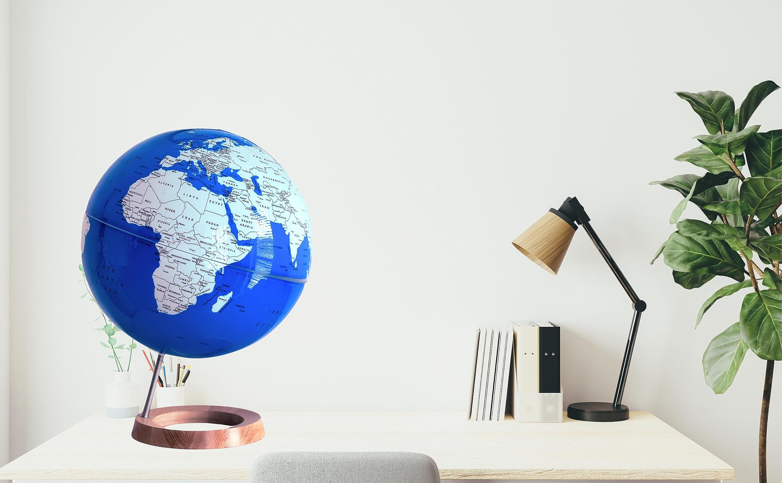 Exerz Mappamondo illuminato diametro 33cm con base in legno - Mappamondo luminoso - Mappa inglese