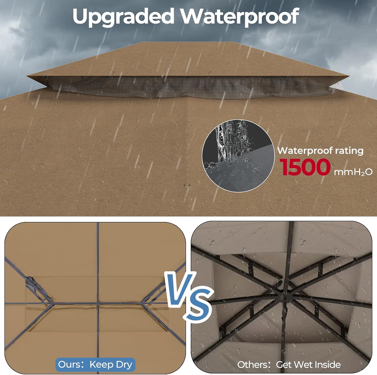 LuxaDomus Outdoor Gazebo 10’×13’ for Patio, Metal Frame Canopy with Double Roofs, Heavy Duty Party Tent with Mosquito Netting and Curtains for Backyard, Garden, Lawn and Deck, Coffee