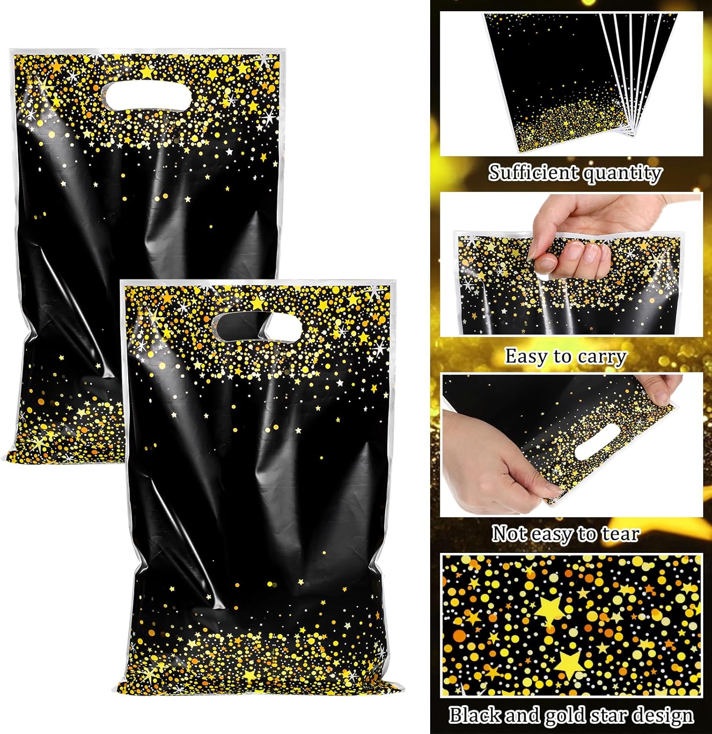 Jxiwfvl 50 PCS New Years Goodie Bags, Party Favor Bags, Black and Gold Favor Bag with 50 Twist Ties for Christmas Birthday Wedding New Year - Image 3