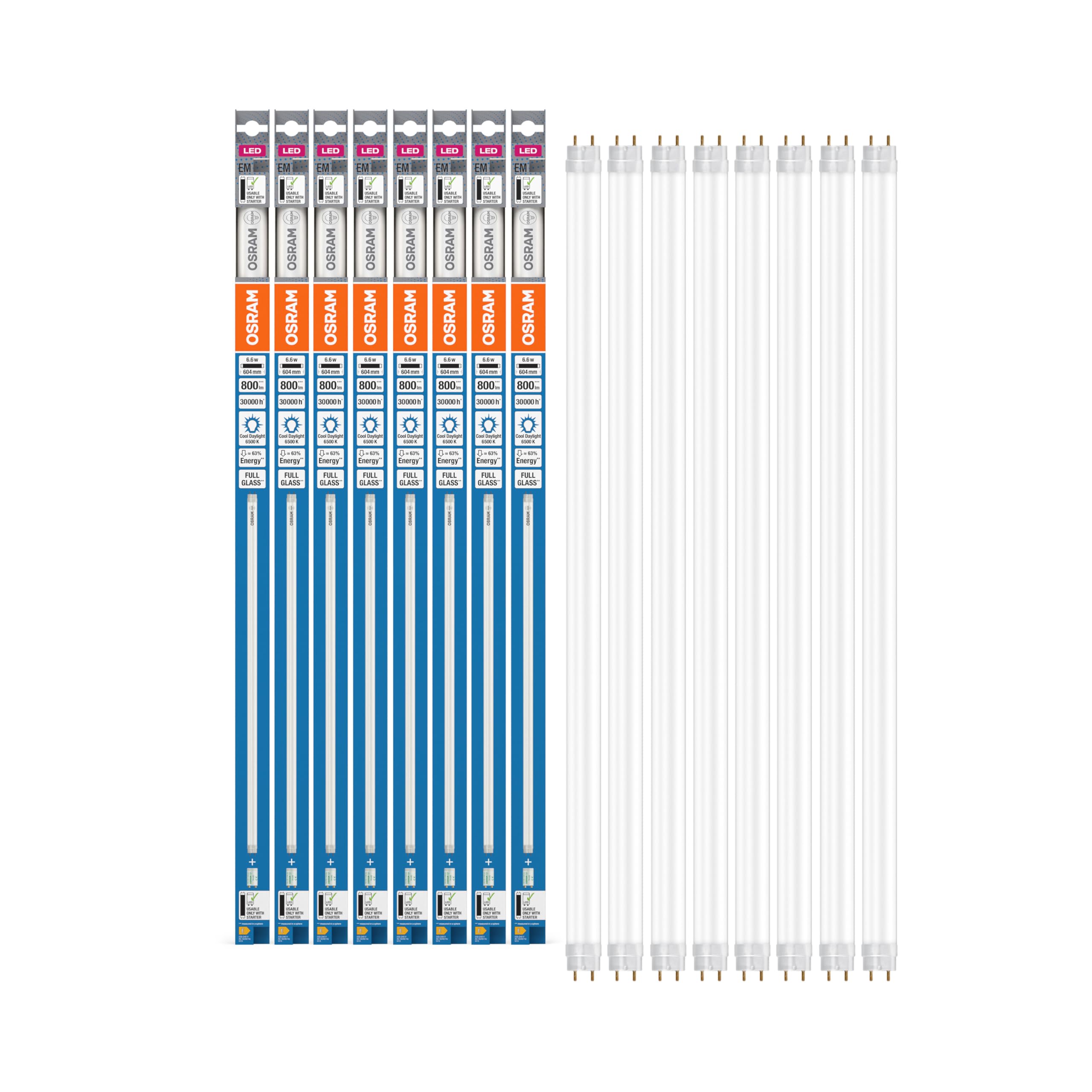 OSRAM LED TUBE T8 18 EM 600 mm, tubo LED lineal, 6,6W, 800lm, 6500K, luz blanca día, LED de repuesto para tubos fluorescentes T8 con casquillo G13, larga vida, optimo consumo energético