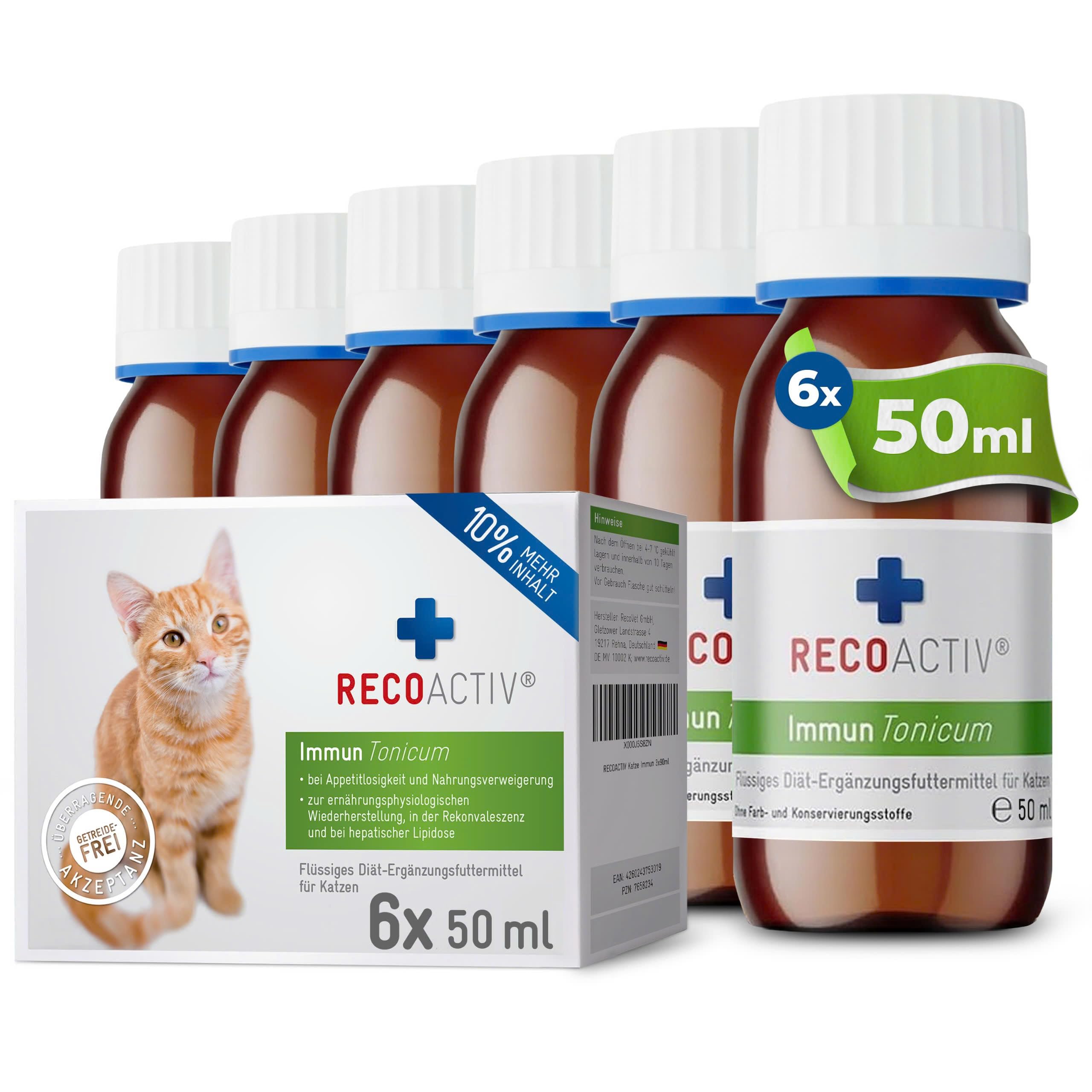 RECOACTIV Immun Tonicum für Katzen, 6 x 50 ml, Appetit anregendes Diät-Ergänzungsfuttermittel bei Untergewicht, Mangelerscheinungen, gestörter Nahrungsaufnahme und in der Rekonvaleszenz